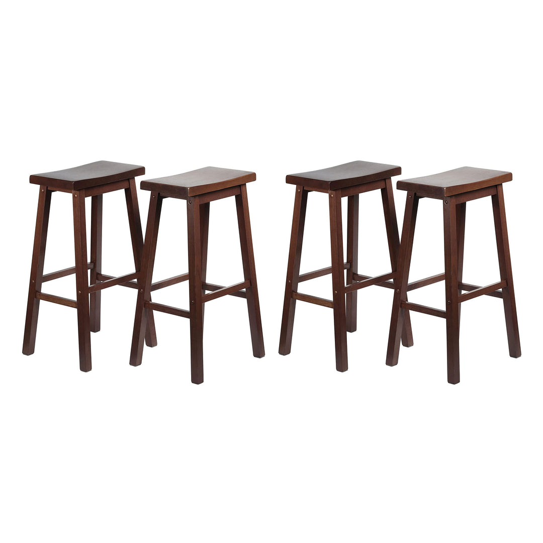 PJ Wood Classic Saddle Seat 29" Tall Kitchen Counter Stools, Walnut (Set of 4) - VMInnovations