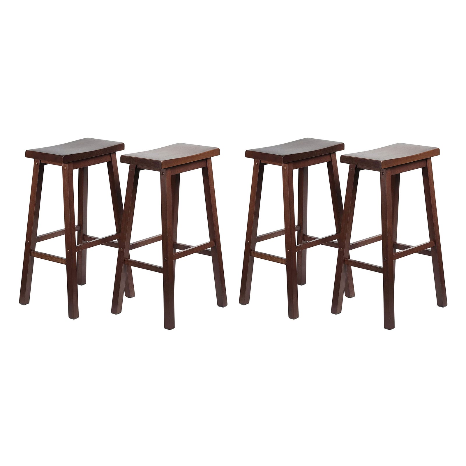 PJ Wood Classic Saddle Seat 29" Tall Kitchen Counter Stools, Walnut (Set of 4) - VMInnovations