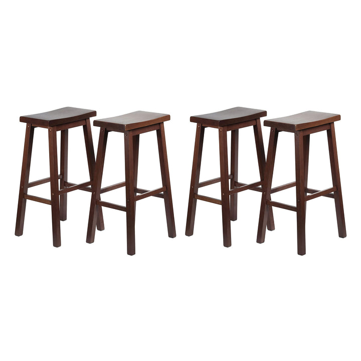 PJ Wood Classic Saddle Seat 29" Tall Kitchen Counter Stools, Walnut (Set of 4) - VMInnovations
