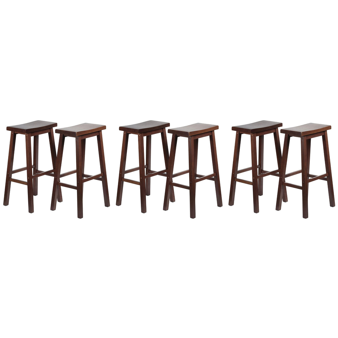 PJ Wood Classic Saddle Seat 29" Tall Kitchen Counter Stools, Walnut (Set of 6) - VMInnovations