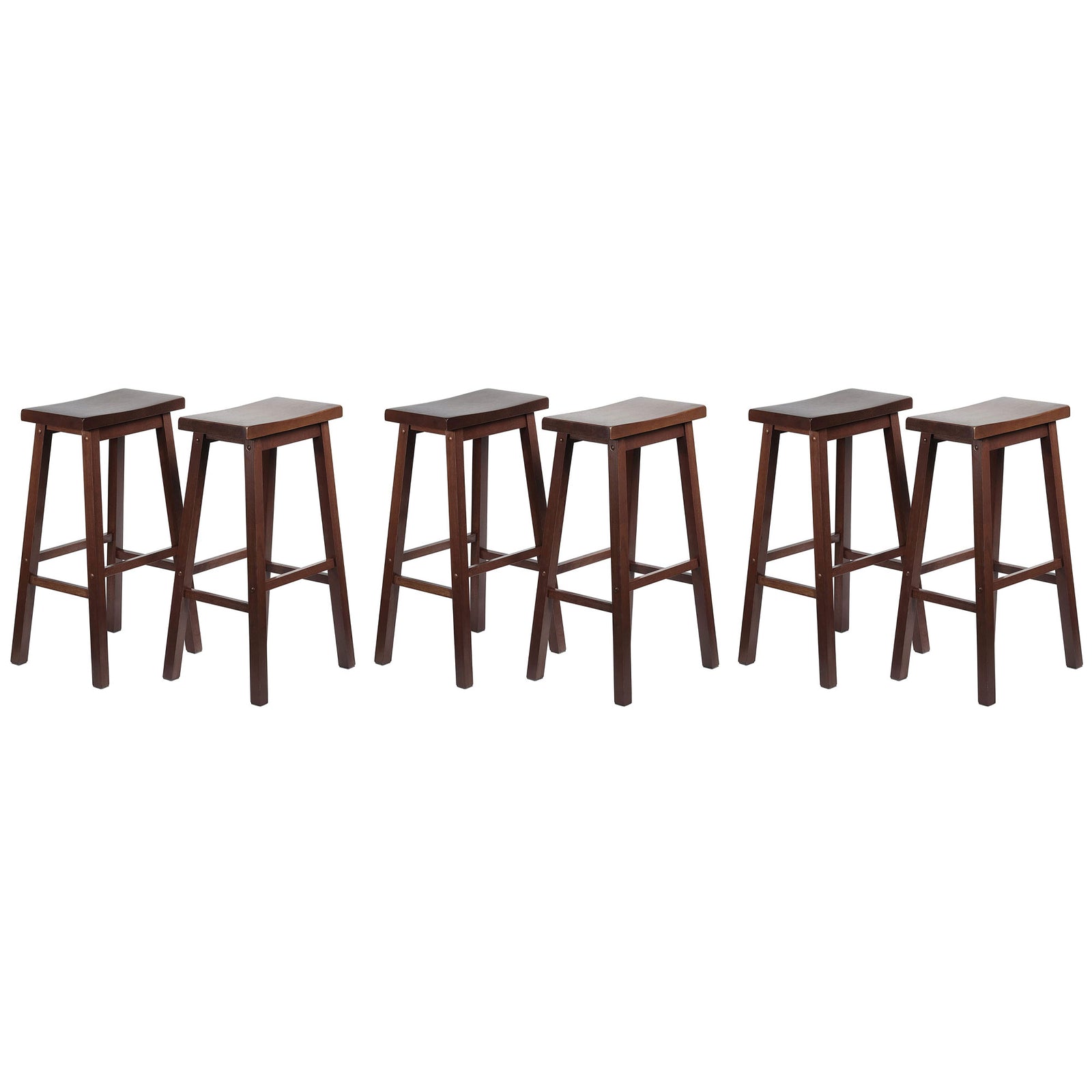 PJ Wood Classic Saddle Seat 29" Tall Kitchen Counter Stools, Walnut (Set of 6) - VMInnovations