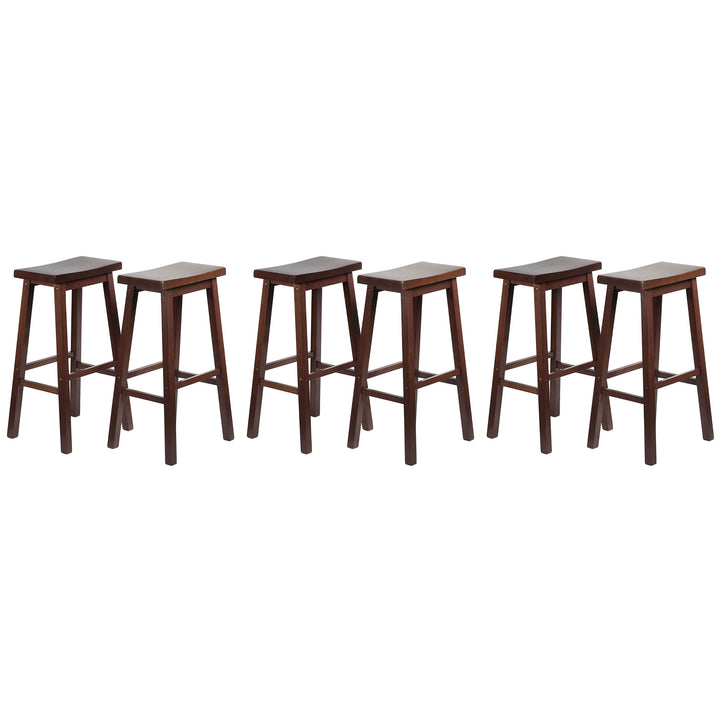 PJ Wood Classic Saddle Seat 29" Tall Kitchen Counter Stools, Walnut (Set of 6) - VMInnovations