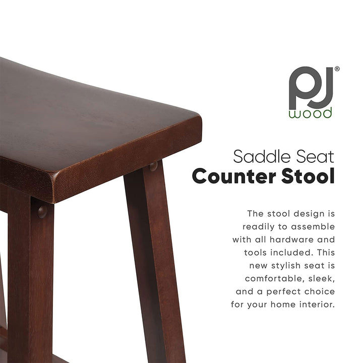 PJ Wood Classic Saddle Seat 29" Tall Kitchen Counter Stools, Walnut (Set of 6) - VMInnovations