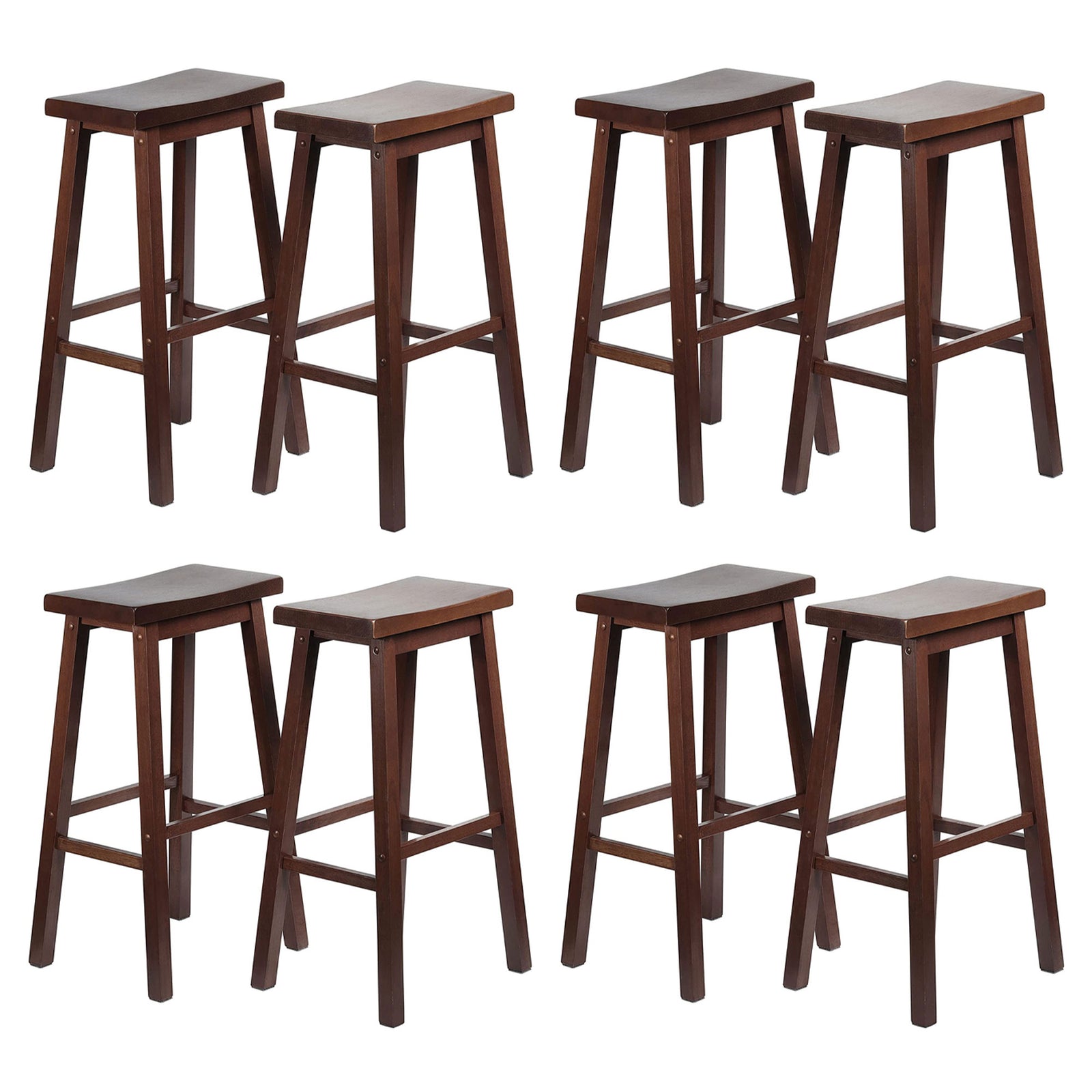 PJ Wood Classic Saddle Seat 29" Tall Kitchen Counter Stools, Walnut (Set of 8) - VMInnovations