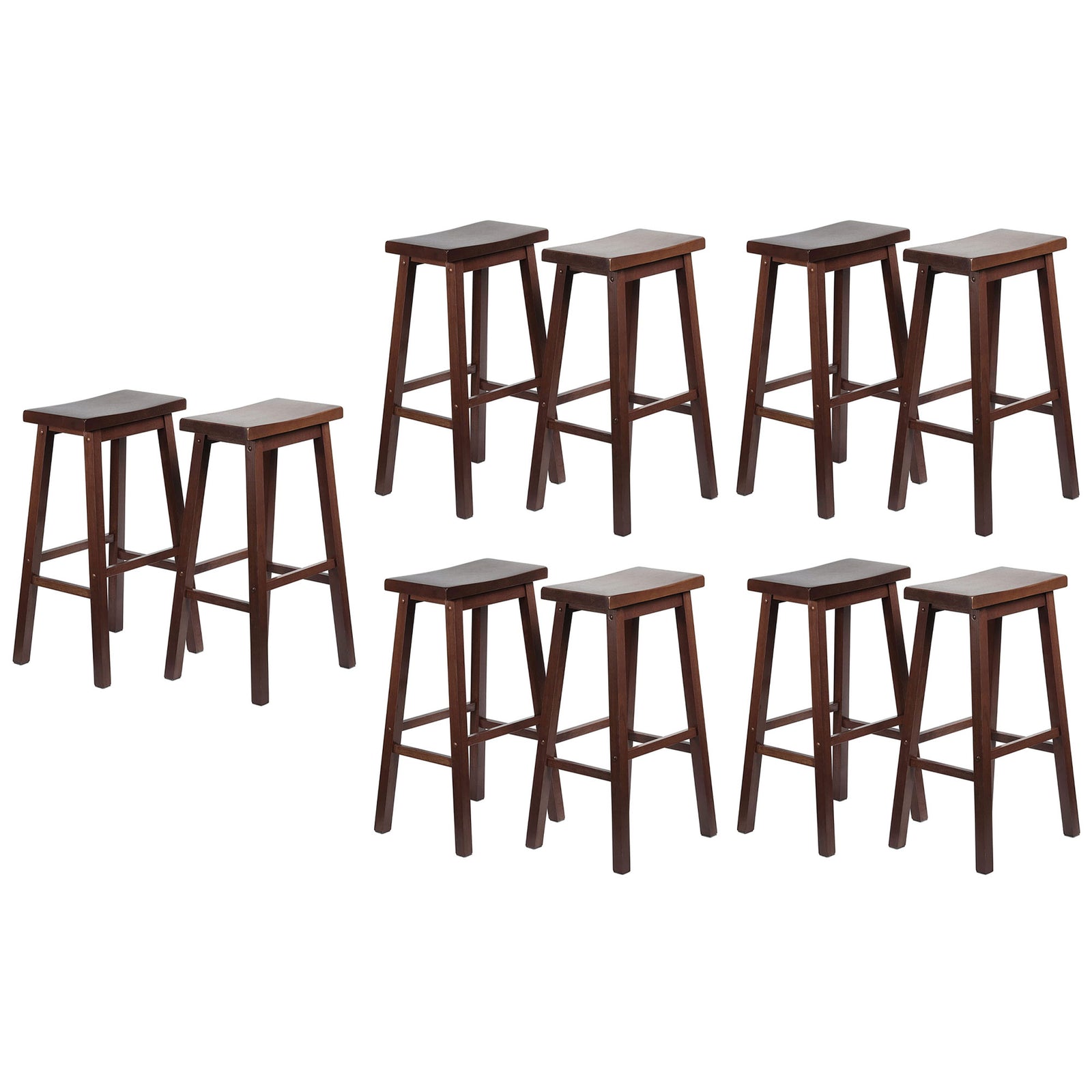 PJ Wood Classic Saddle Seat 29" Tall Kitchen Counter Stools, Walnut (Set of 10) - VMInnovations