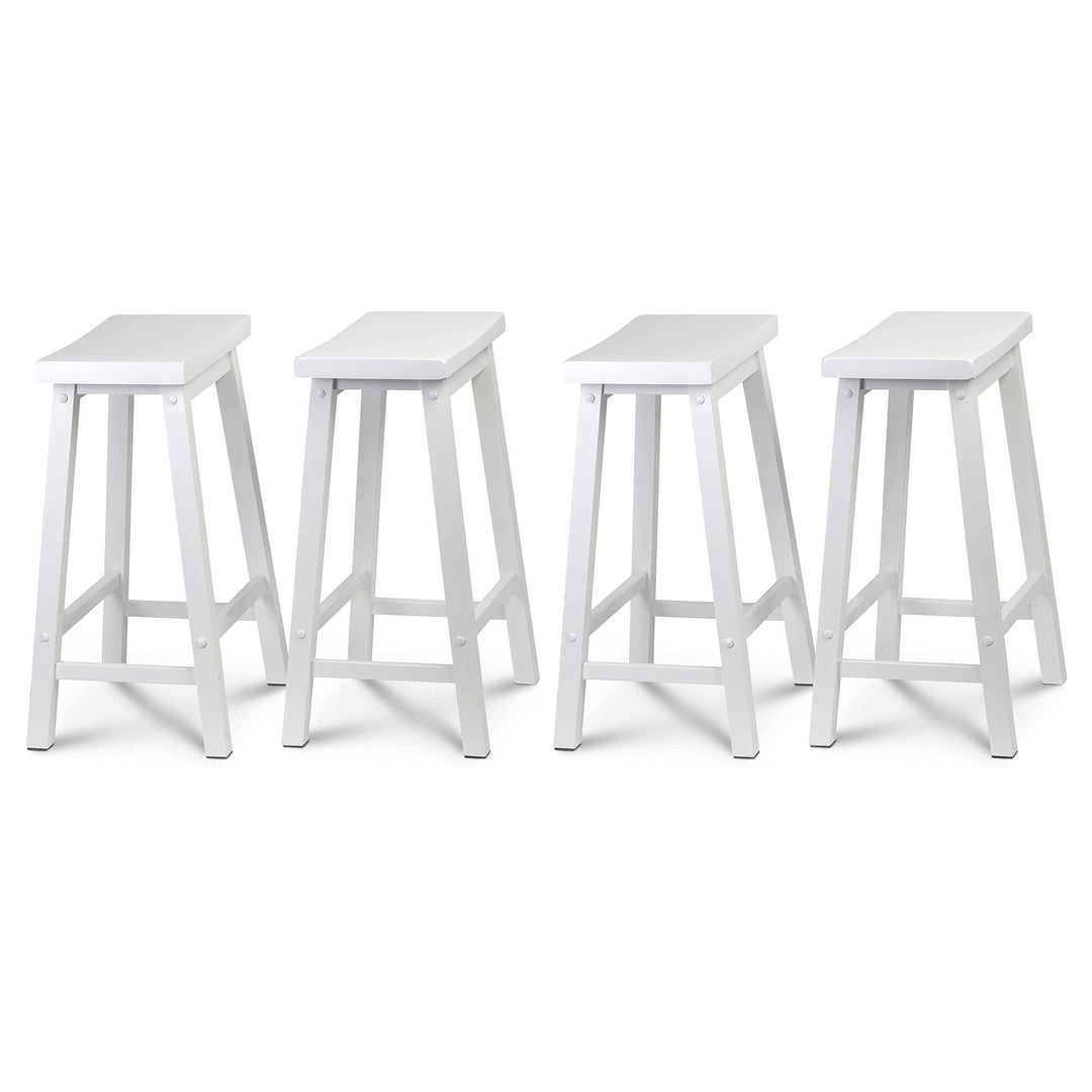 PJ Wood Classic Saddle Seat 24 Inch Tall Kitchen Counter Stools, White (4 Pack) - VMInnovations