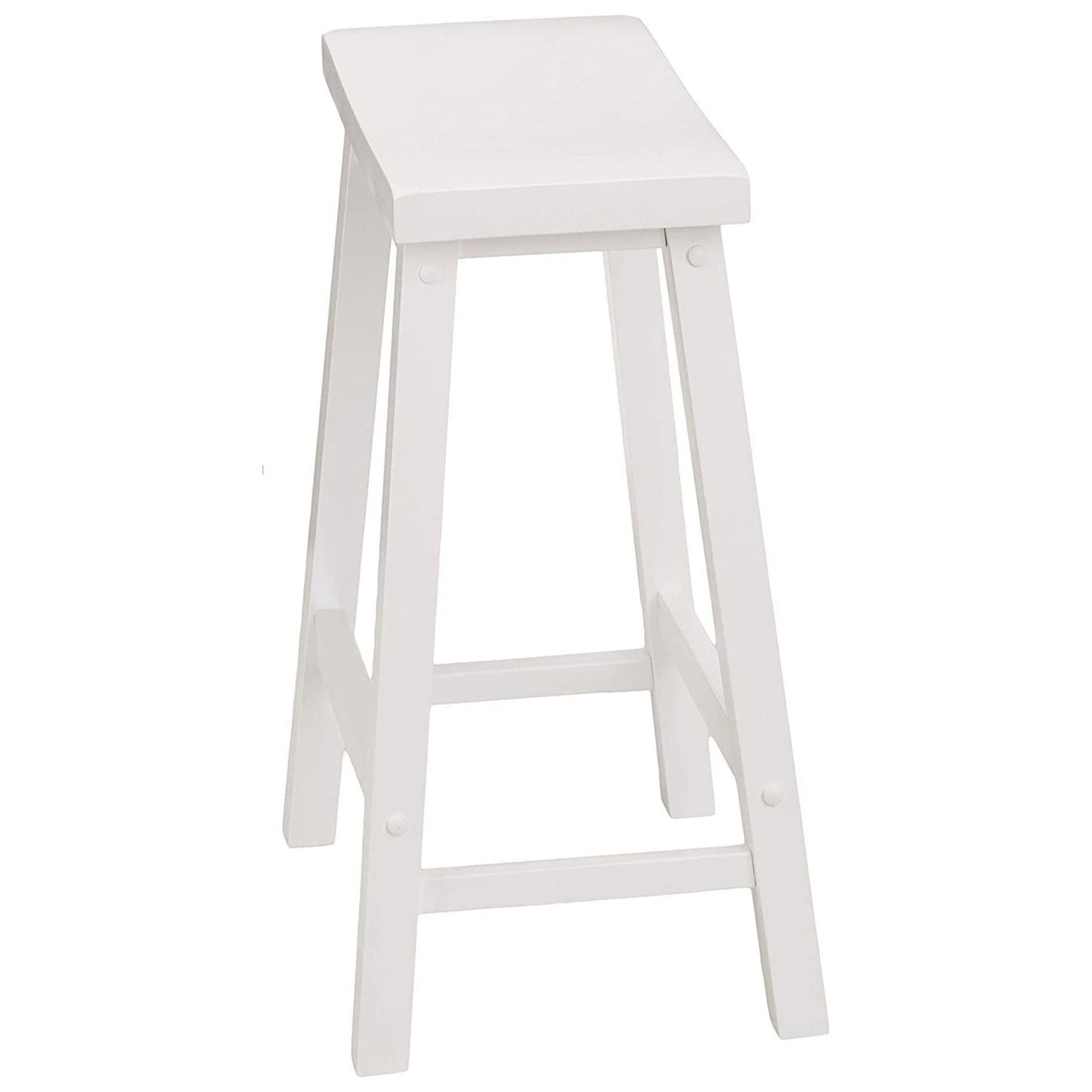 PJ Wood Classic Saddle Seat 24 Inch Tall Kitchen Counter Stools, White (4 Pack) - VMInnovations