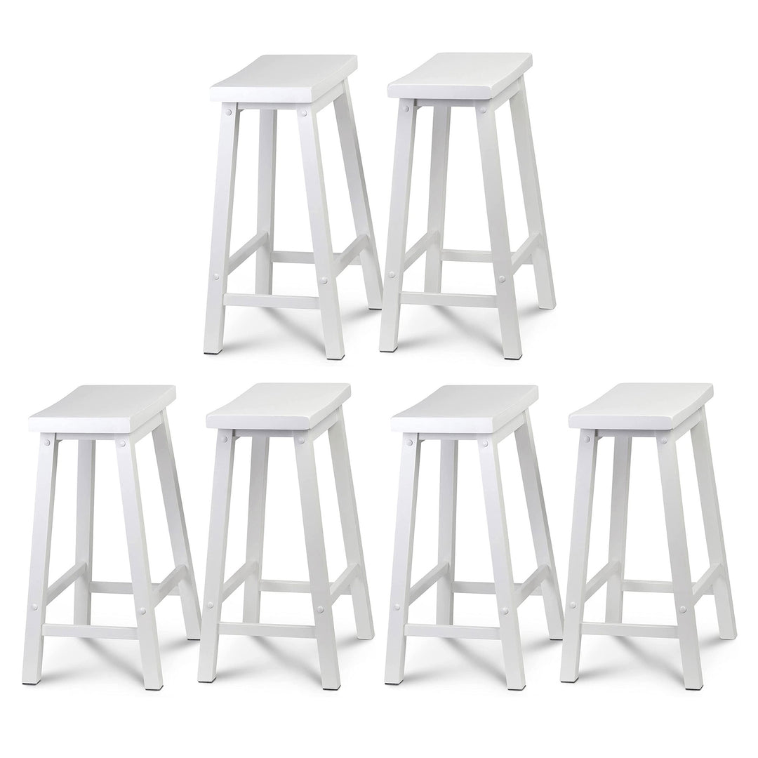 PJ Wood Classic Saddle Seat 24 Inch Tall Kitchen Counter Stools, White (6 Pack) - VMInnovations
