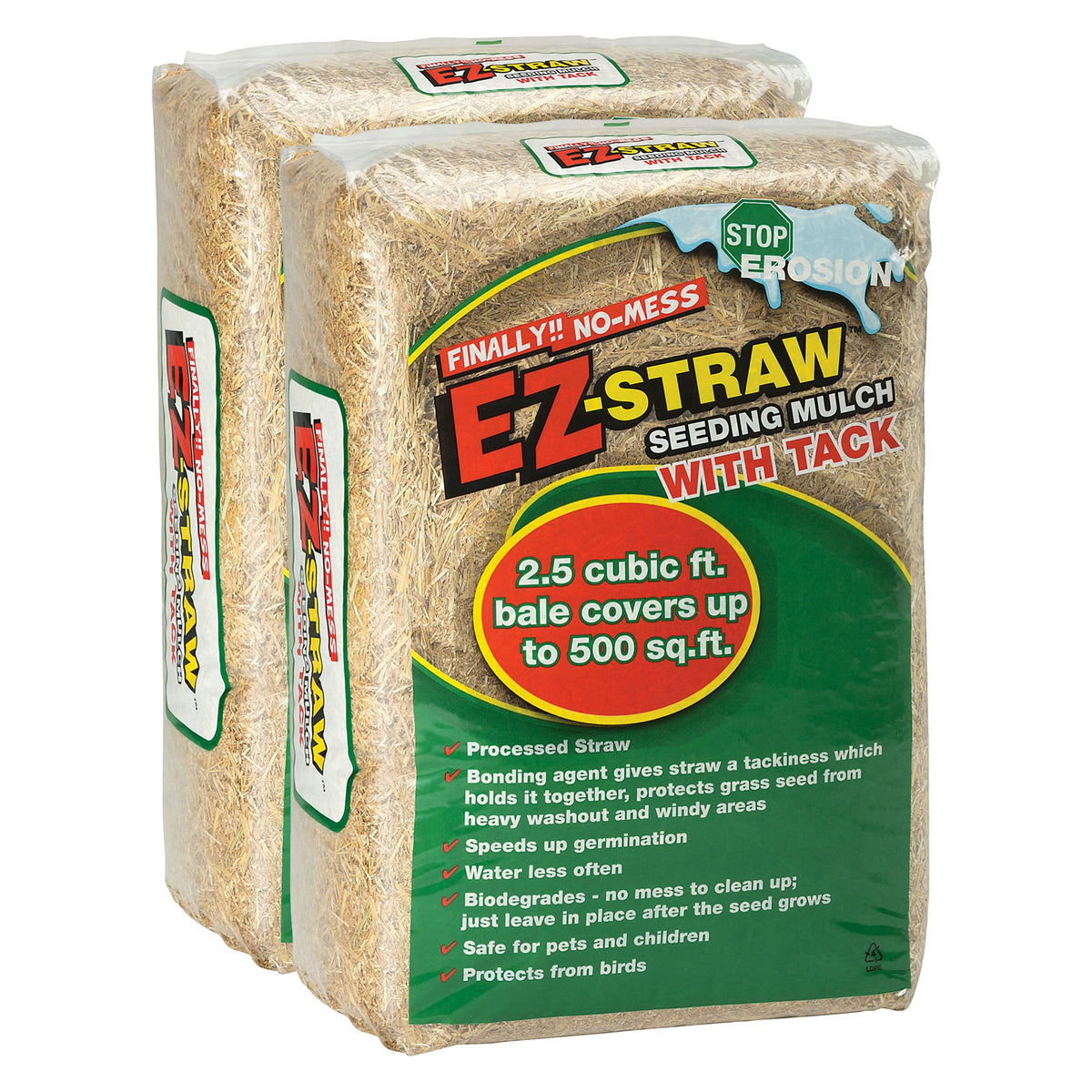 EZ Straw by Rhino Seed 2.5 cu. ft. 500 sq. ft. Seeding Mulch Bale w/Tack, 2 Pack - VMInnovations