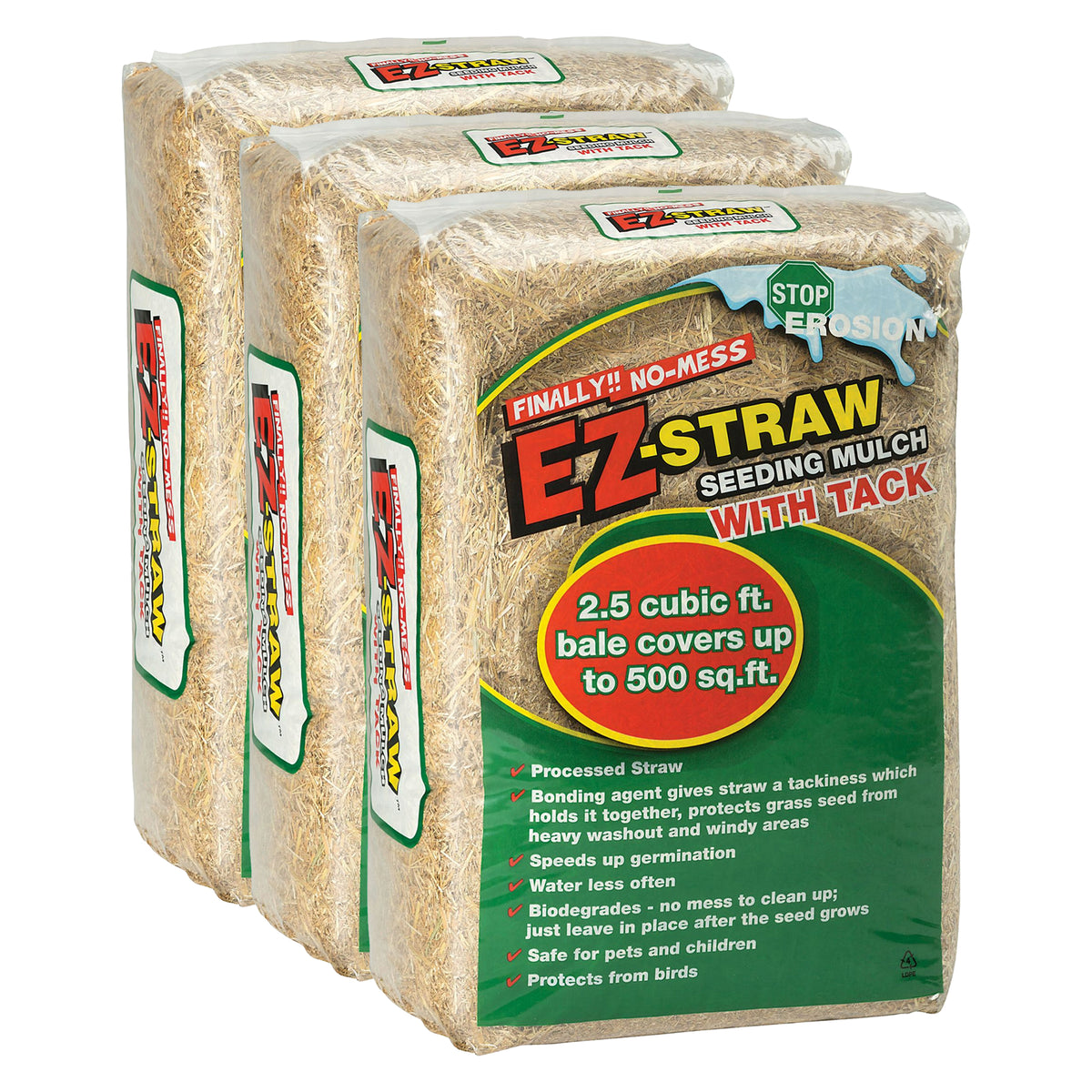 Rhino Seed EZ Straw 2.5 cu. ft. 500 sq. ft. Seeding Mulch Bale w/Tack (3 Pack)