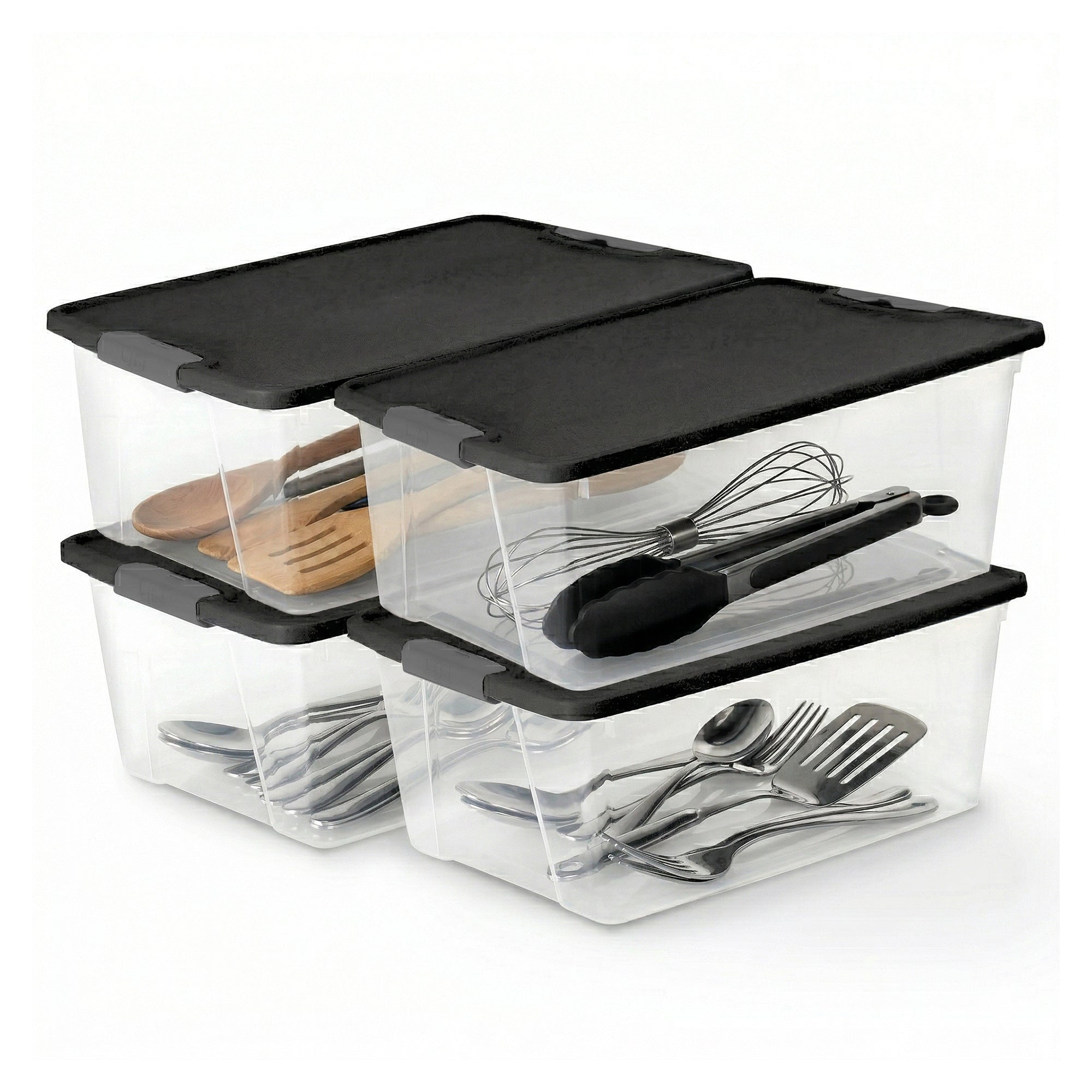 Homz 15 Qt Stackable Plastic Storage Container w/Snaplock Lid, Gray (4 Pack) - VMInnovations