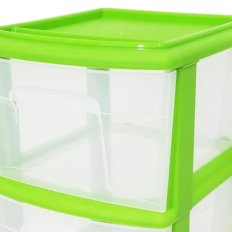 Homz Plastic 3 Drawer Medium Storage Container Tower, Clear Drawers/Lime Frame