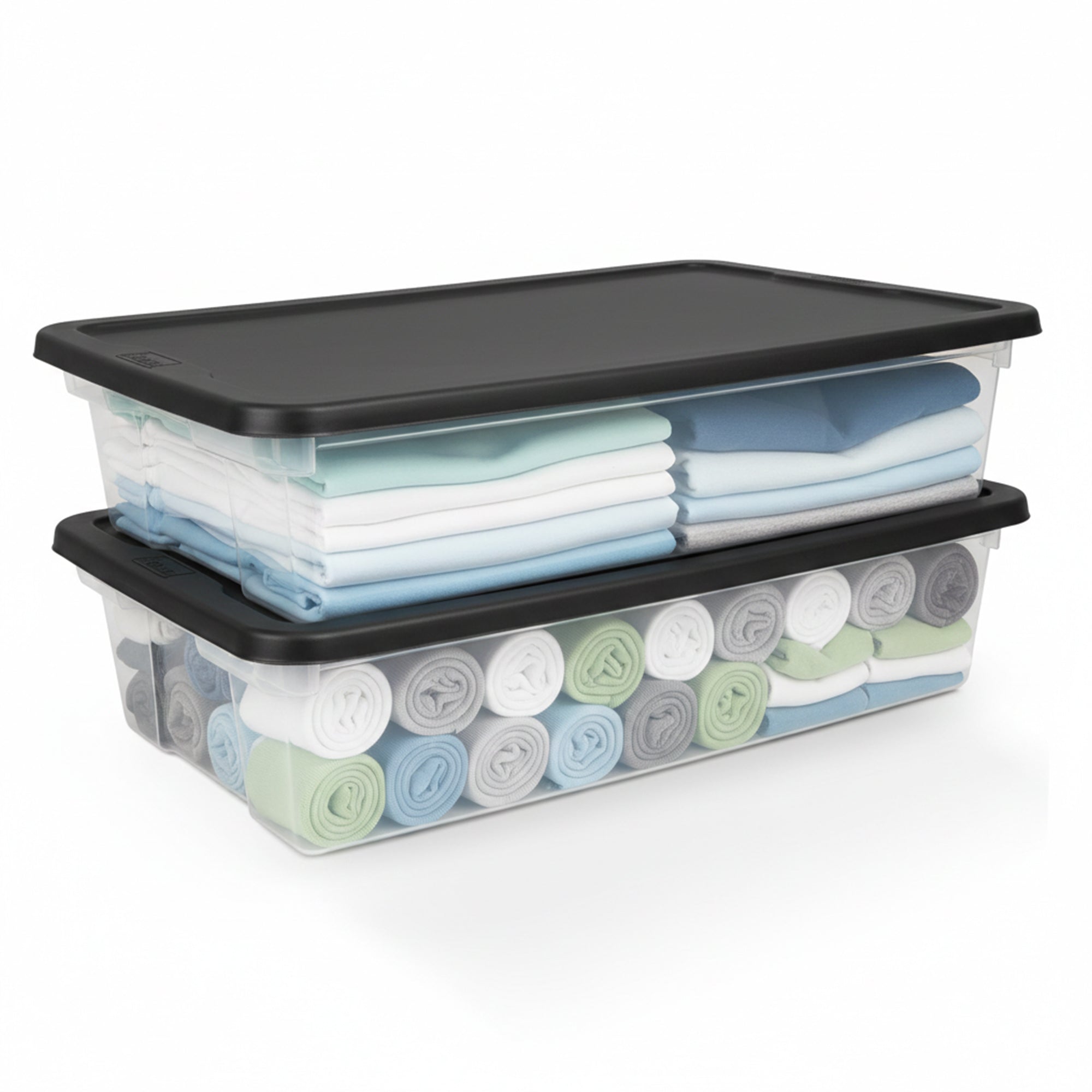 Homz 41 Quart Stackable Plastic Under Bed Storage Containers with Lid, (2 Pack)