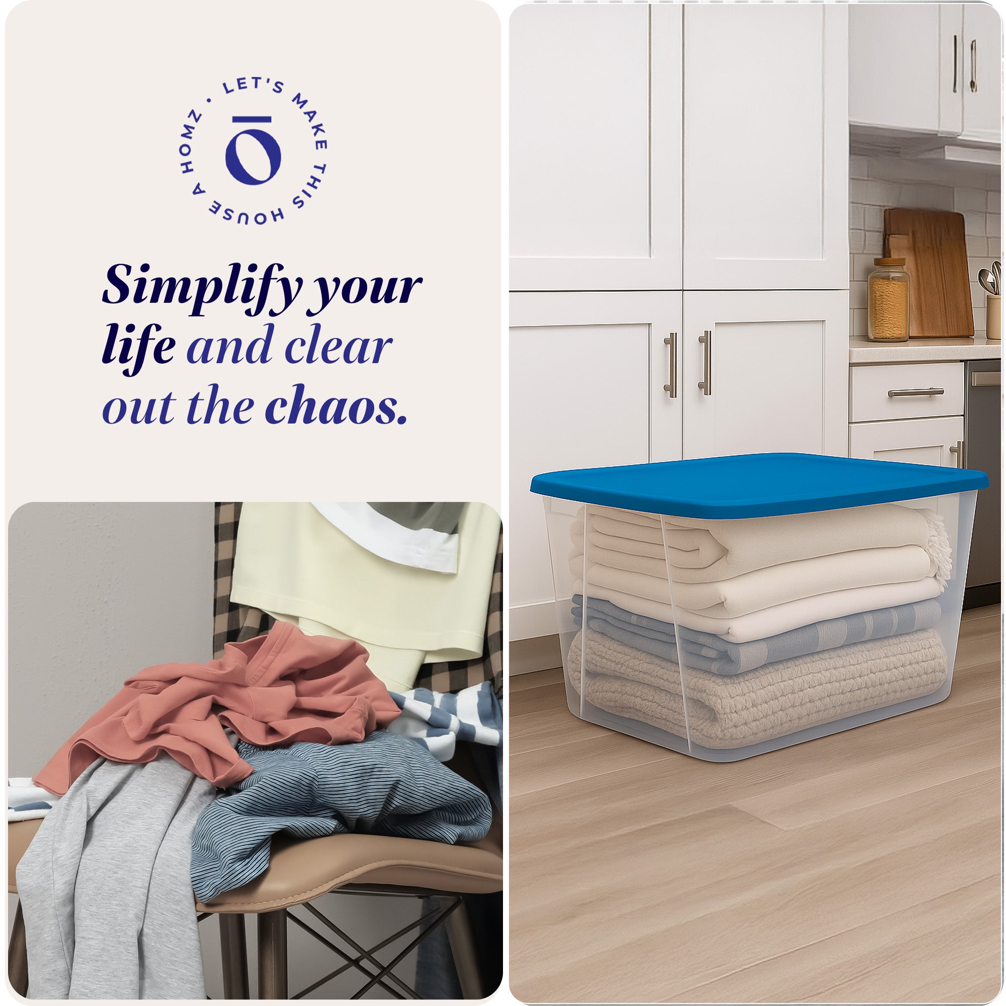 Homz 56 Qt Stackable Plastic Storage Container with Snaplock Lid, Blue (2 Pack) - VMInnovations