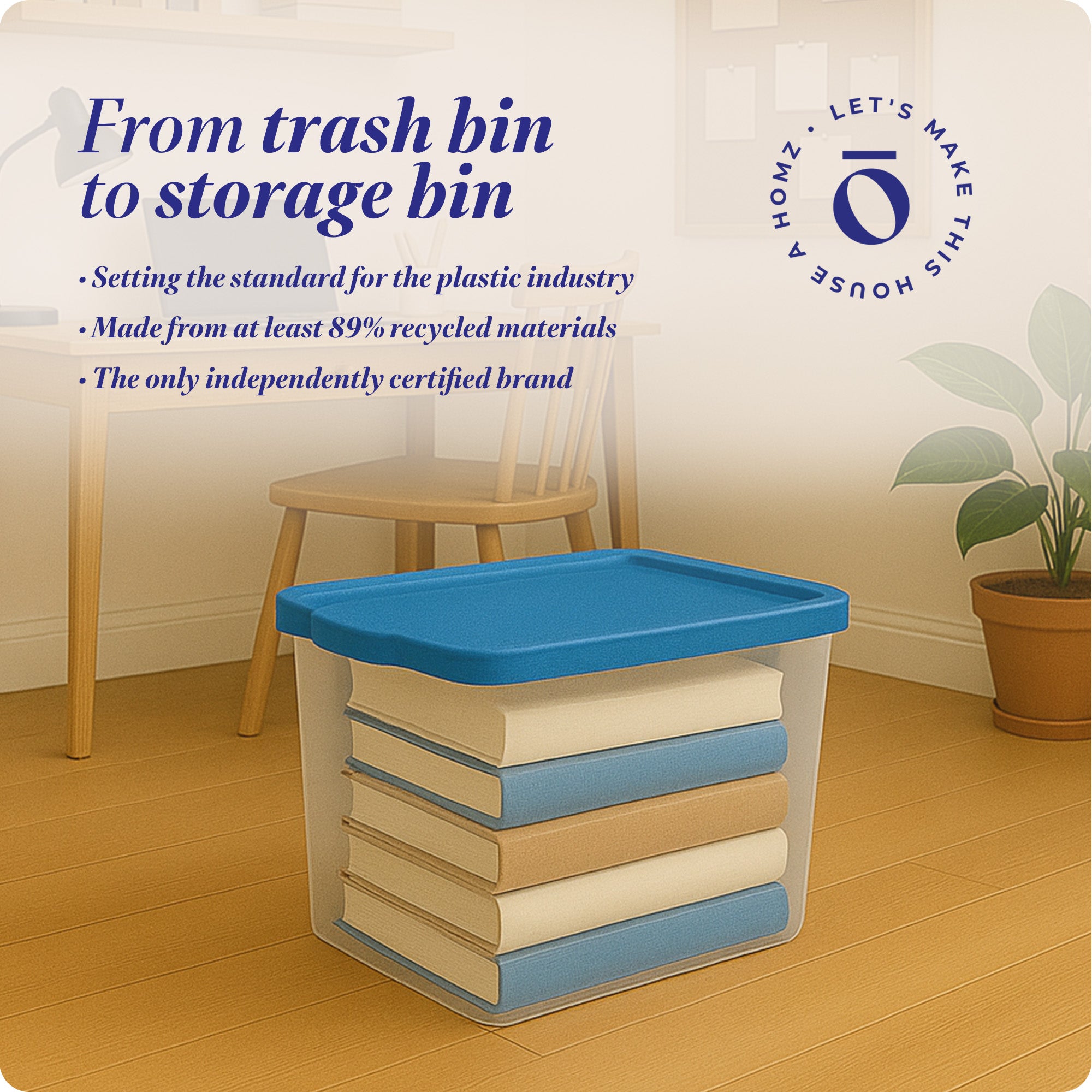 Homz 56 Qt Stackable Plastic Storage Container with Snaplock Lid, Blue (2 Pack) - VMInnovations