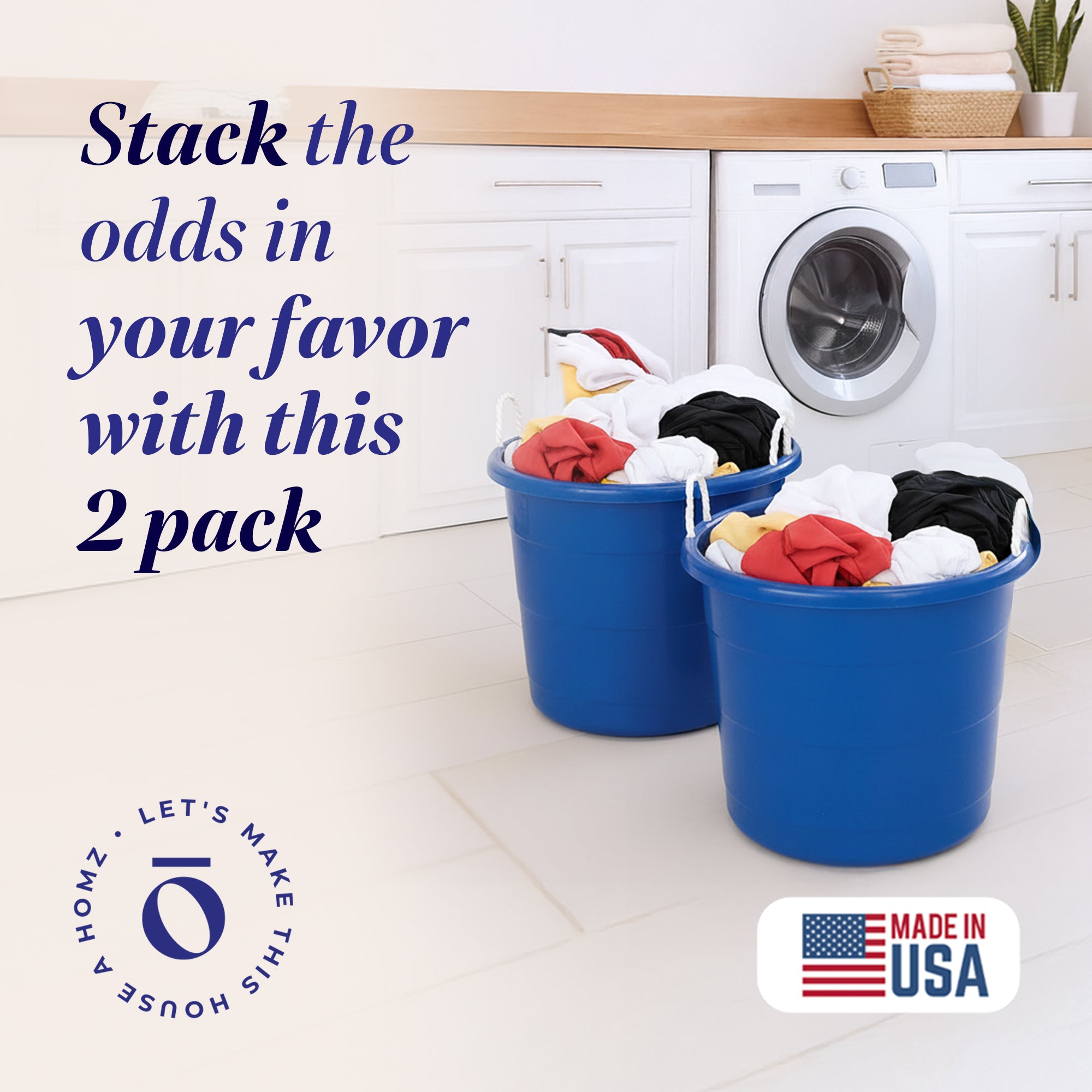 Homz 17 Gallon Indoor Outdoor Storage Bucket with Rope Handles, Blue (2 Pack)