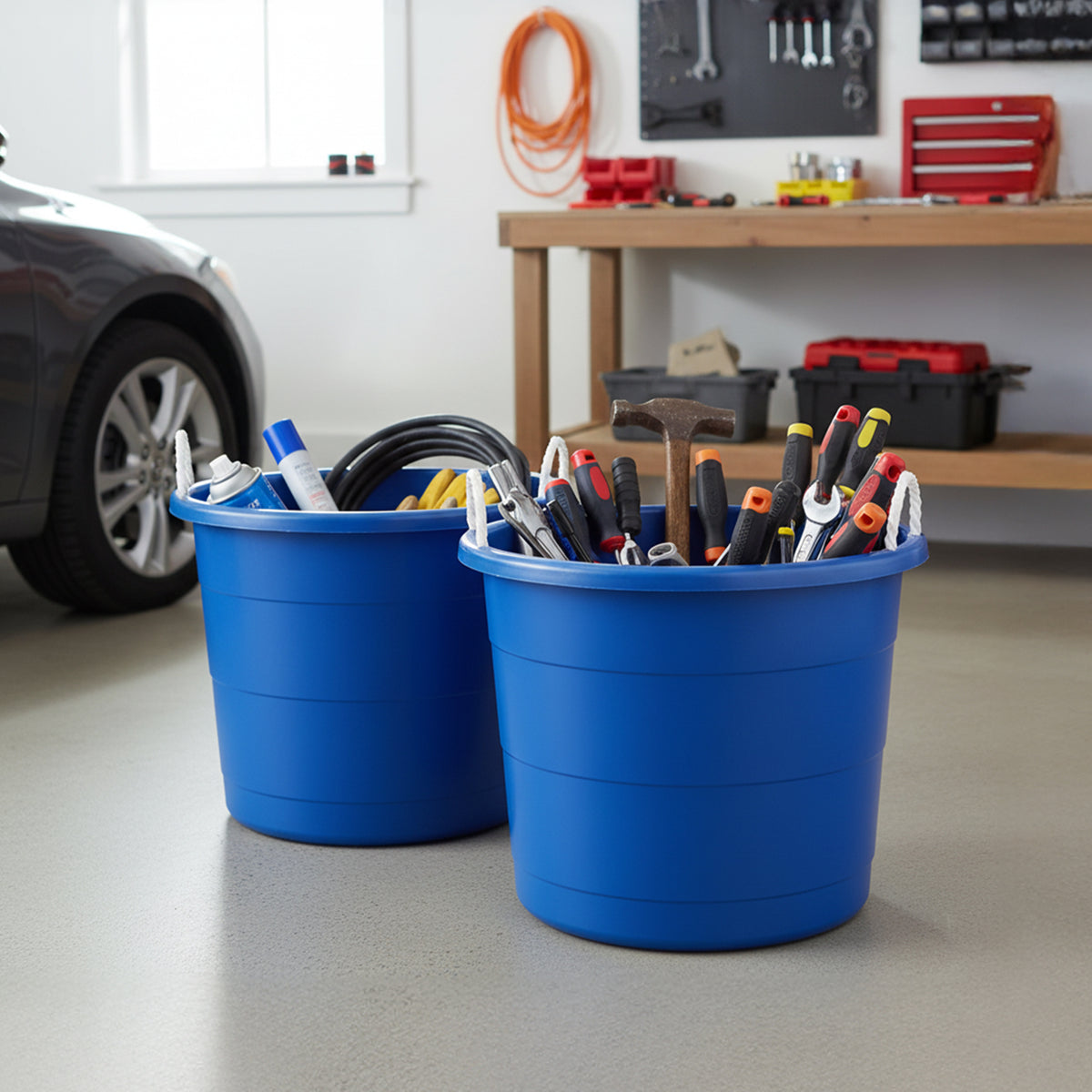 Homz 17 Gal Indoor Outdoor Storage Bucket with Rope Handles, Blue(2pk)(Open Box)