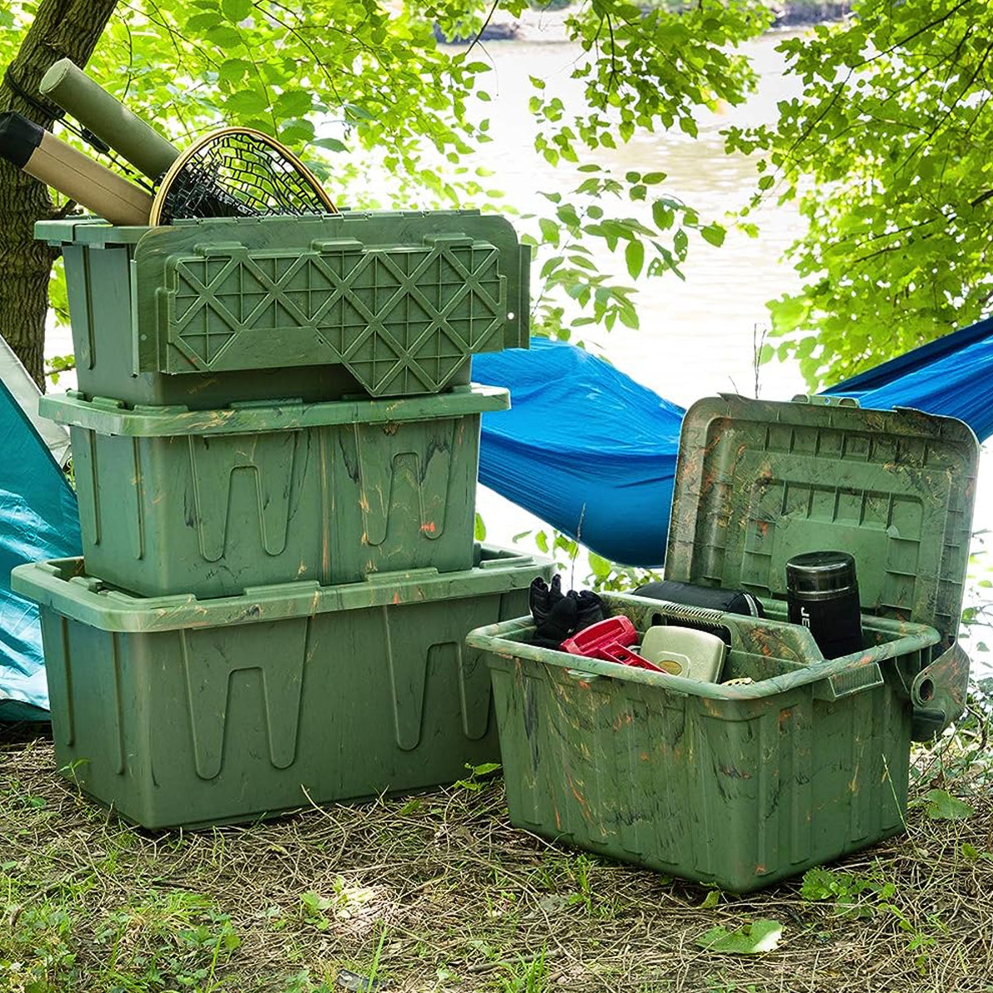 Homz 15 Gallon Durabilt Home Storage Container with Snap Lid, Green (2 Pack) - VMInnovations