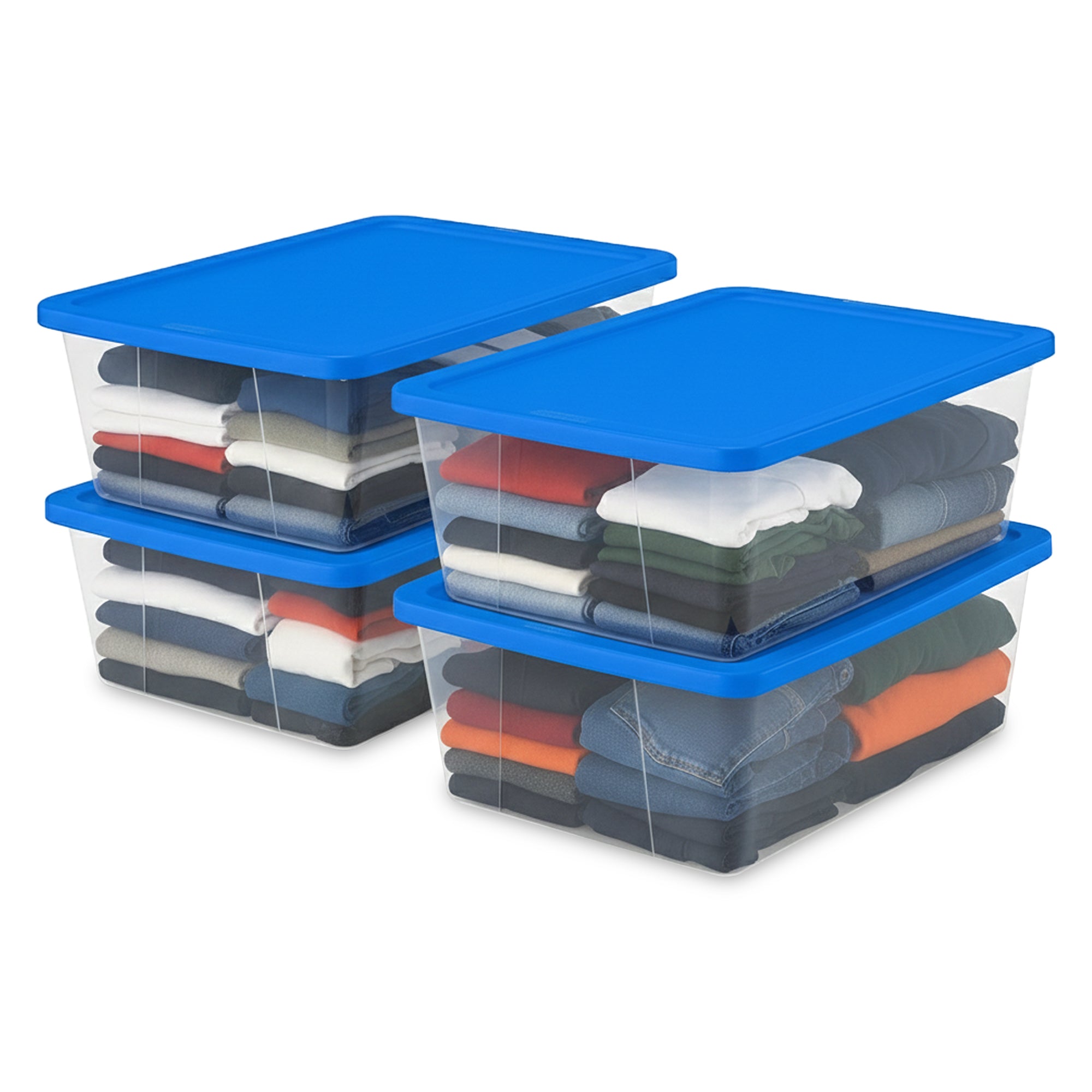 Homz 12 Qt Stackable Plastic Storage Container w/ Snaplock Lid, Blue (4 Pack)