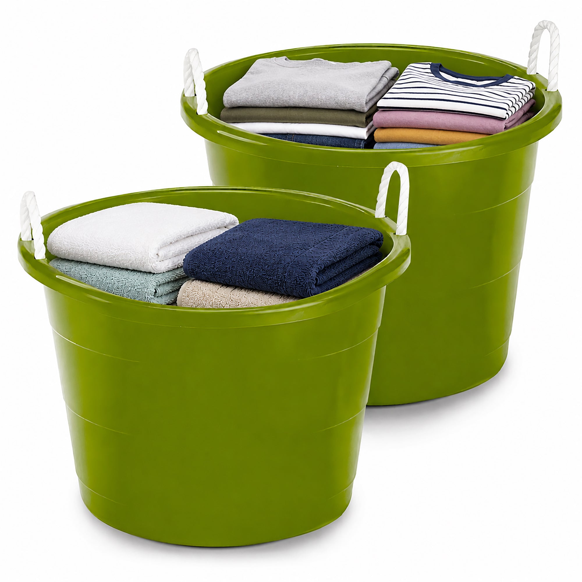 Homz 17 Gallon Indoor Outdoor Storage Bucket w/ Rope Handles, Bold Lime (2 Pack)
