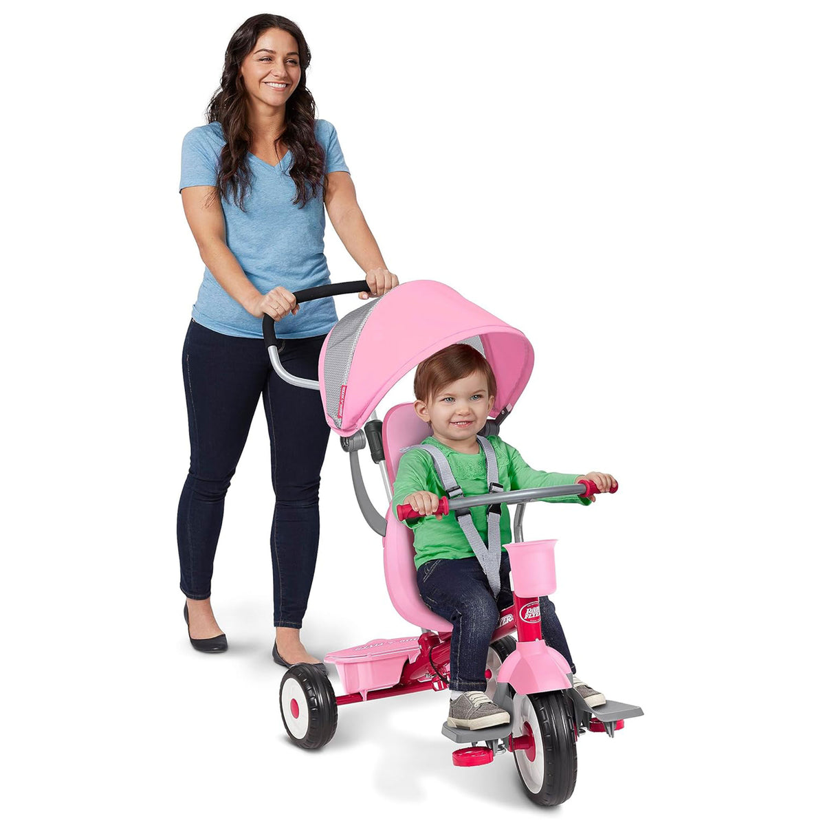 Radio Flyer 4 in 1 Stroll N Trike Adjustable Stroller Tricycle, Pink (Open Box) - VMInnovations
