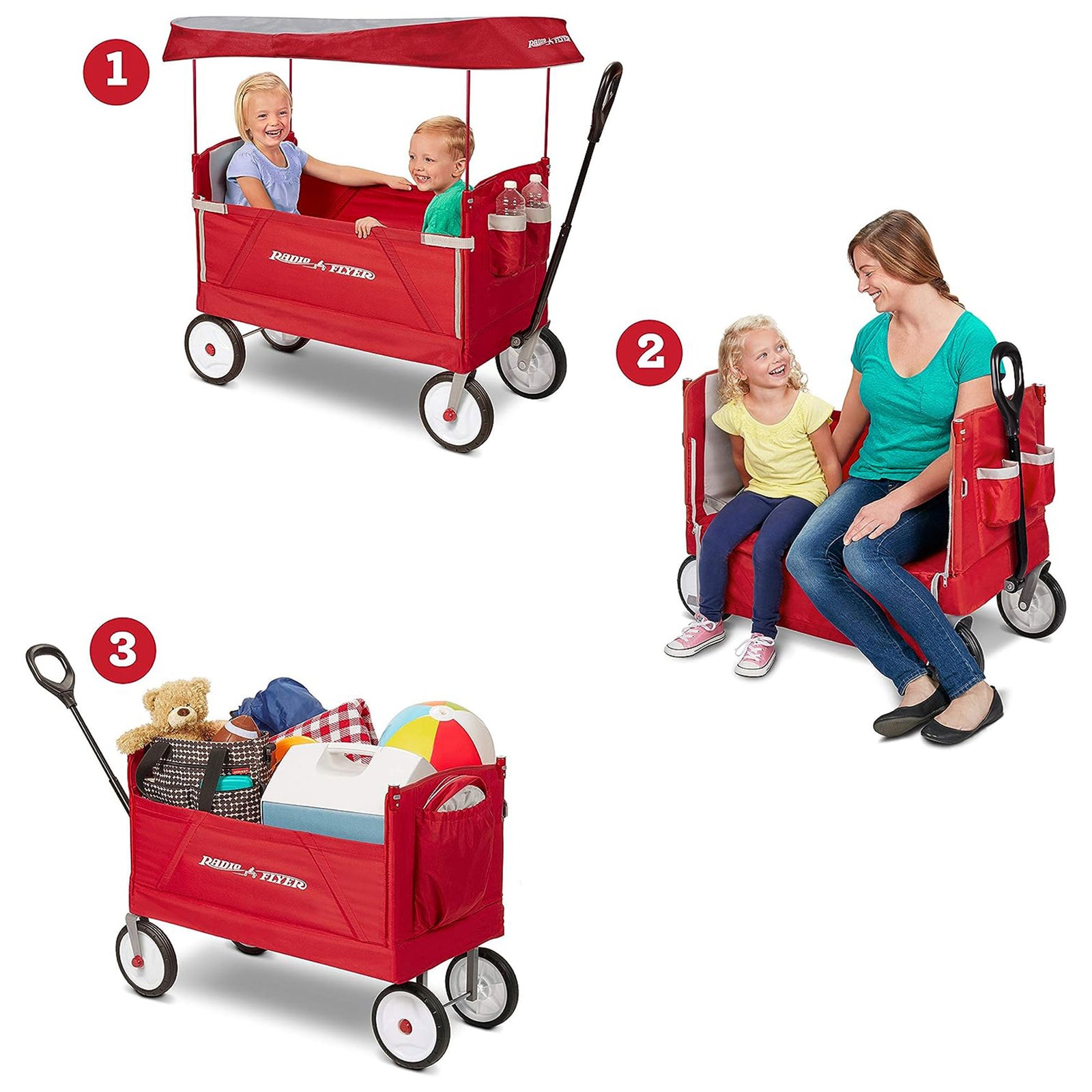 Radio Flyer 3 in 1 EZ Fold Wagon with Canopy, Red - VMInnovations