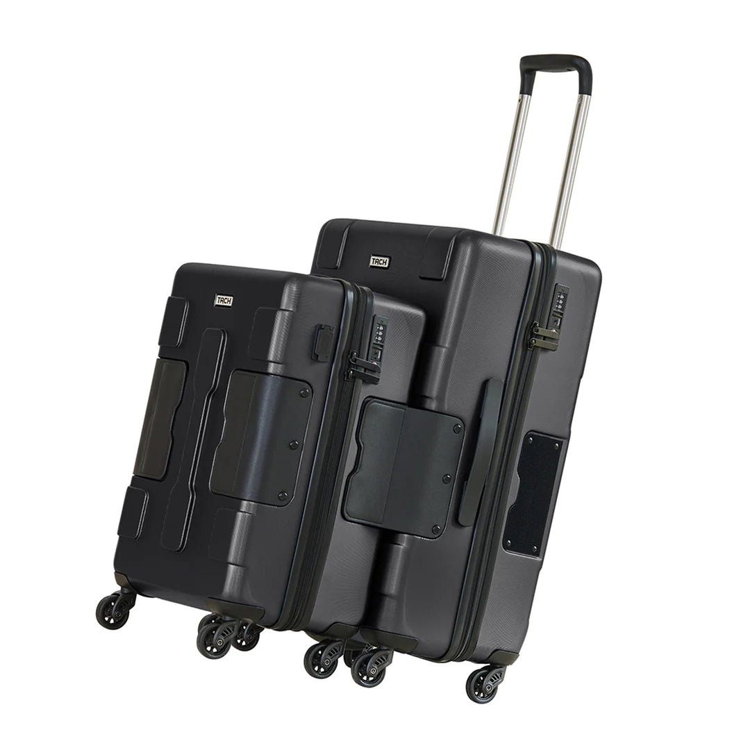 TACH V3 Connectable 2Pc Hard Shell Suitcase Luggage Set w/Spinners, Black (Used) - VMInnovations