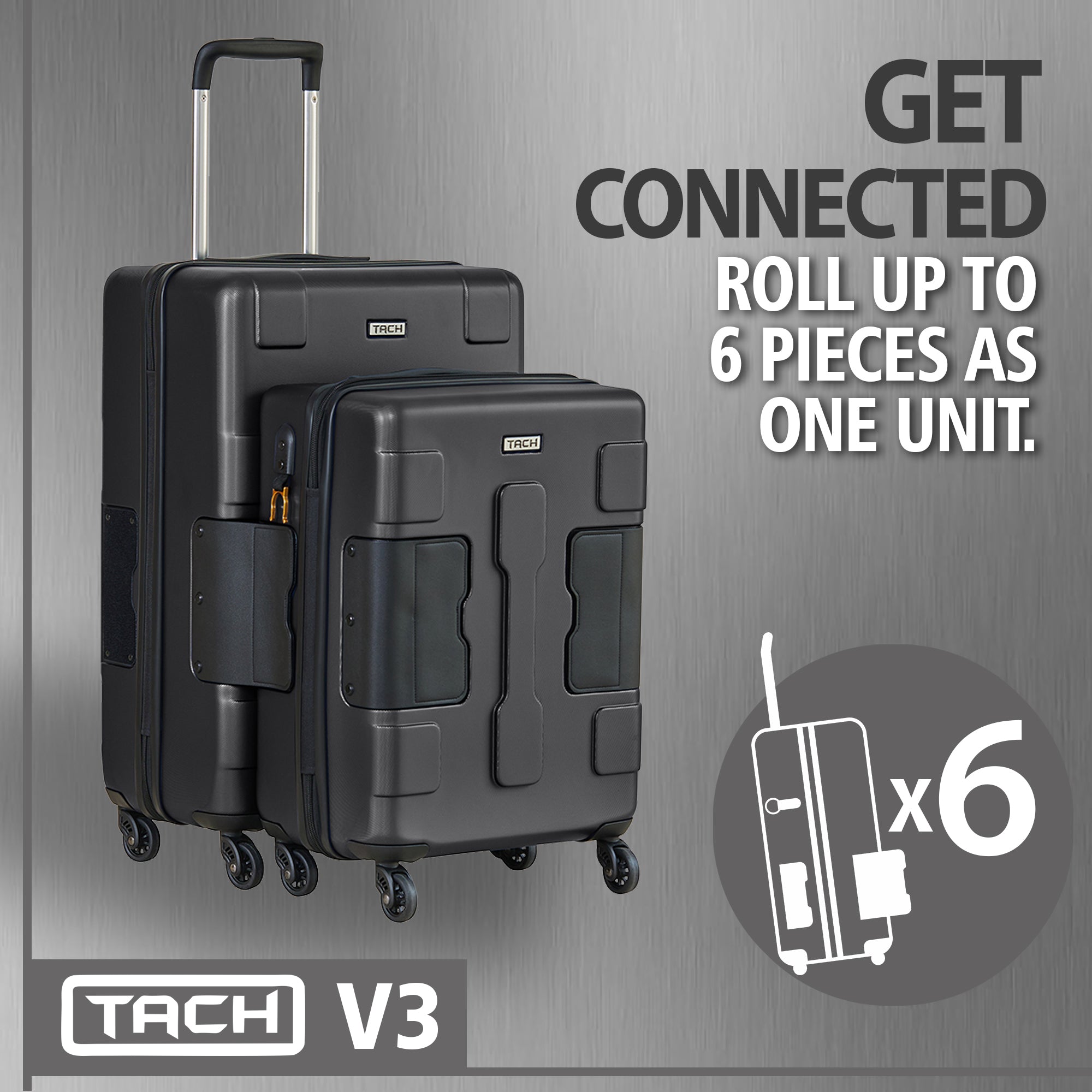 TACH V3 Connectable 2pc Hard Shell Suitcase Set w/Spinners, Black(Open Box) - VMInnovations