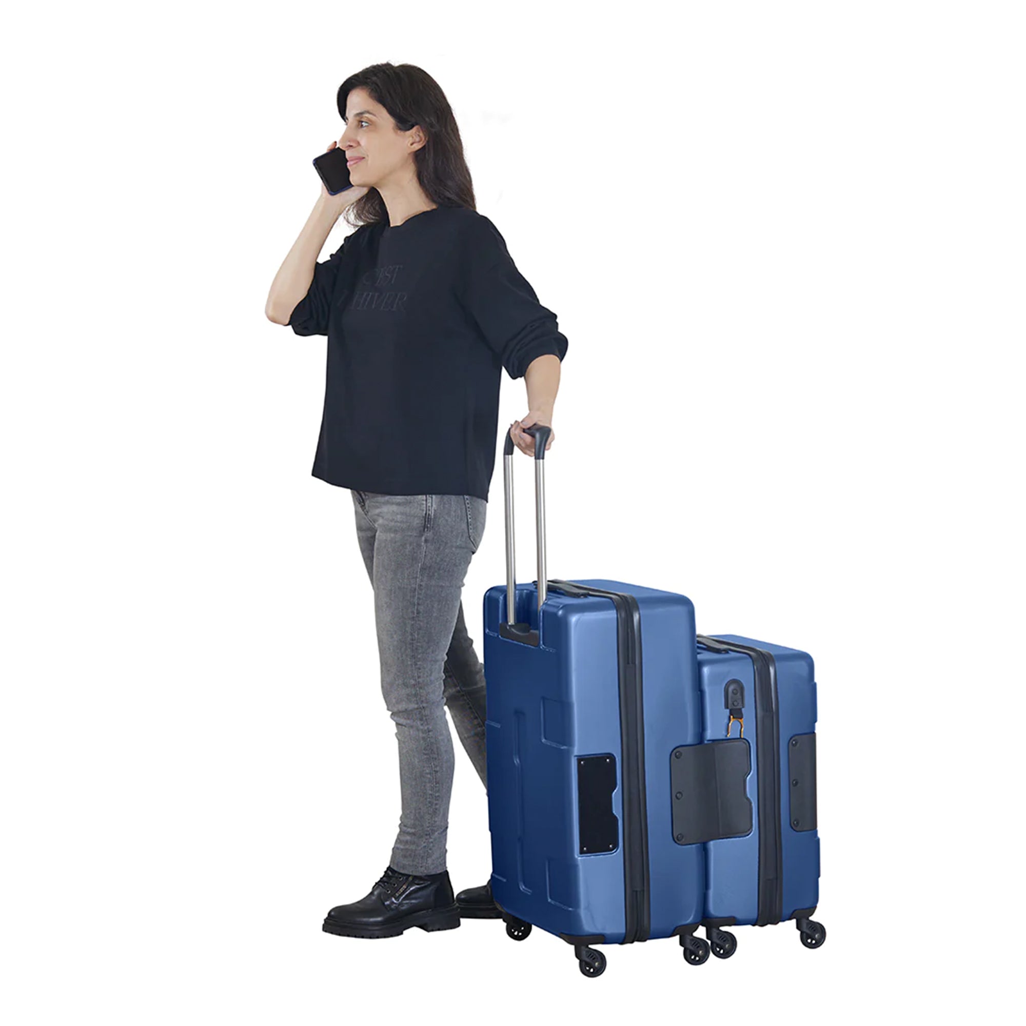 TACH V3 Connectable 2pc Hard Spinner Suitcase Luggage Set, Midnight Blue (Used) - VMInnovations