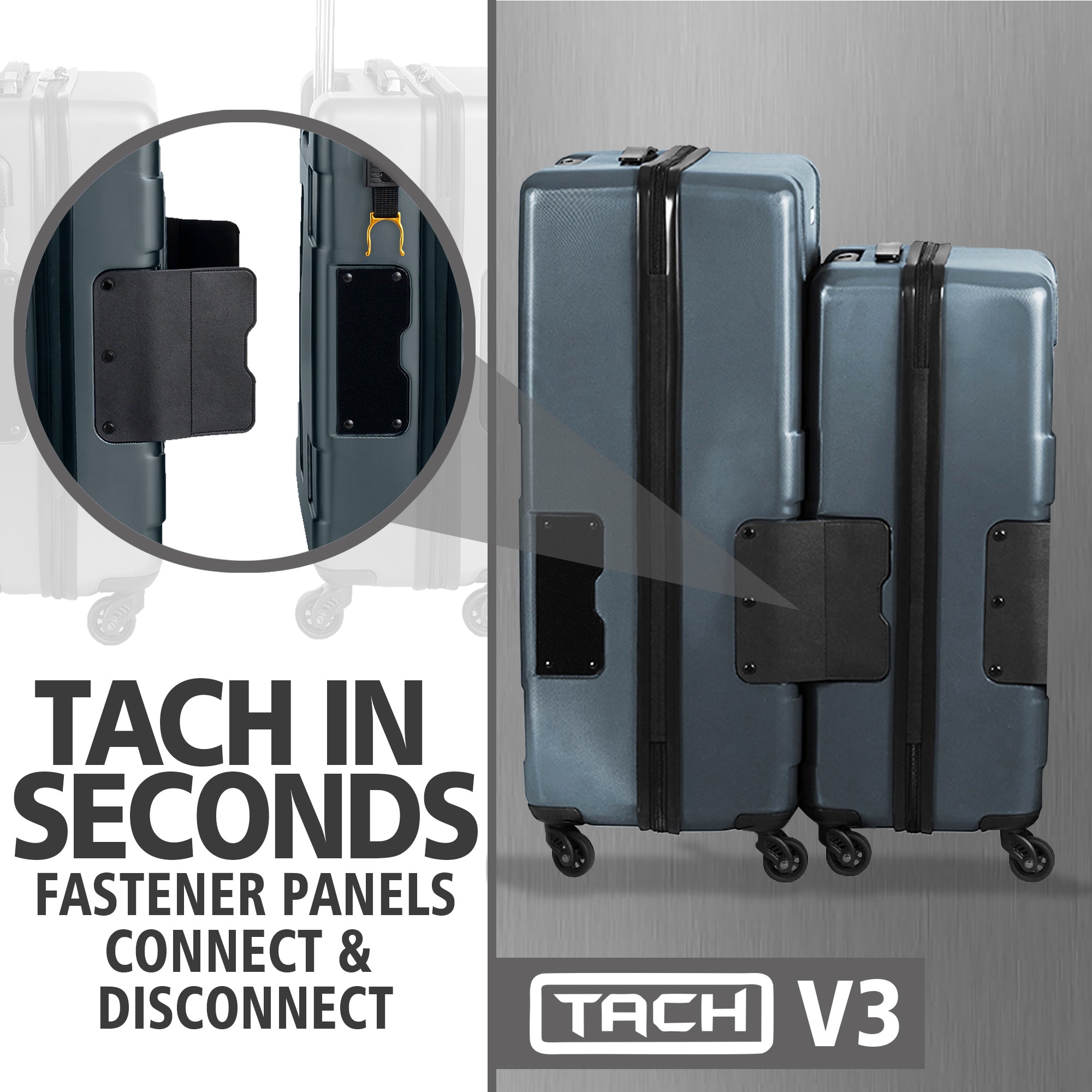 TACH Connectable 2pc Hard Shell Suitcase Luggage Set w/Spinners, Grey (Open Box) - VMInnovations