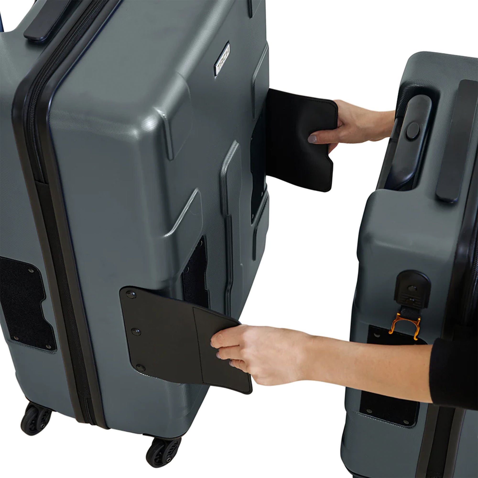 TACH Connectable 2pc Hard Shell Suitcase Luggage Set w/Spinners, Grey (Open Box) - VMInnovations