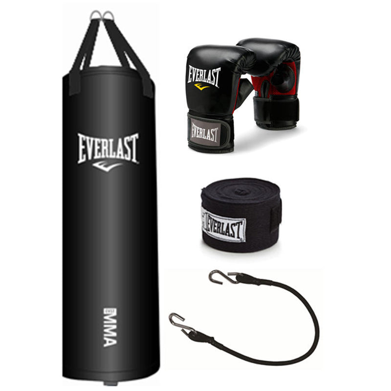Everlast 70lb Nevatear Heavy Bag w/ Gloves, Hand Wraps & Bungee Cord,Black(Used)