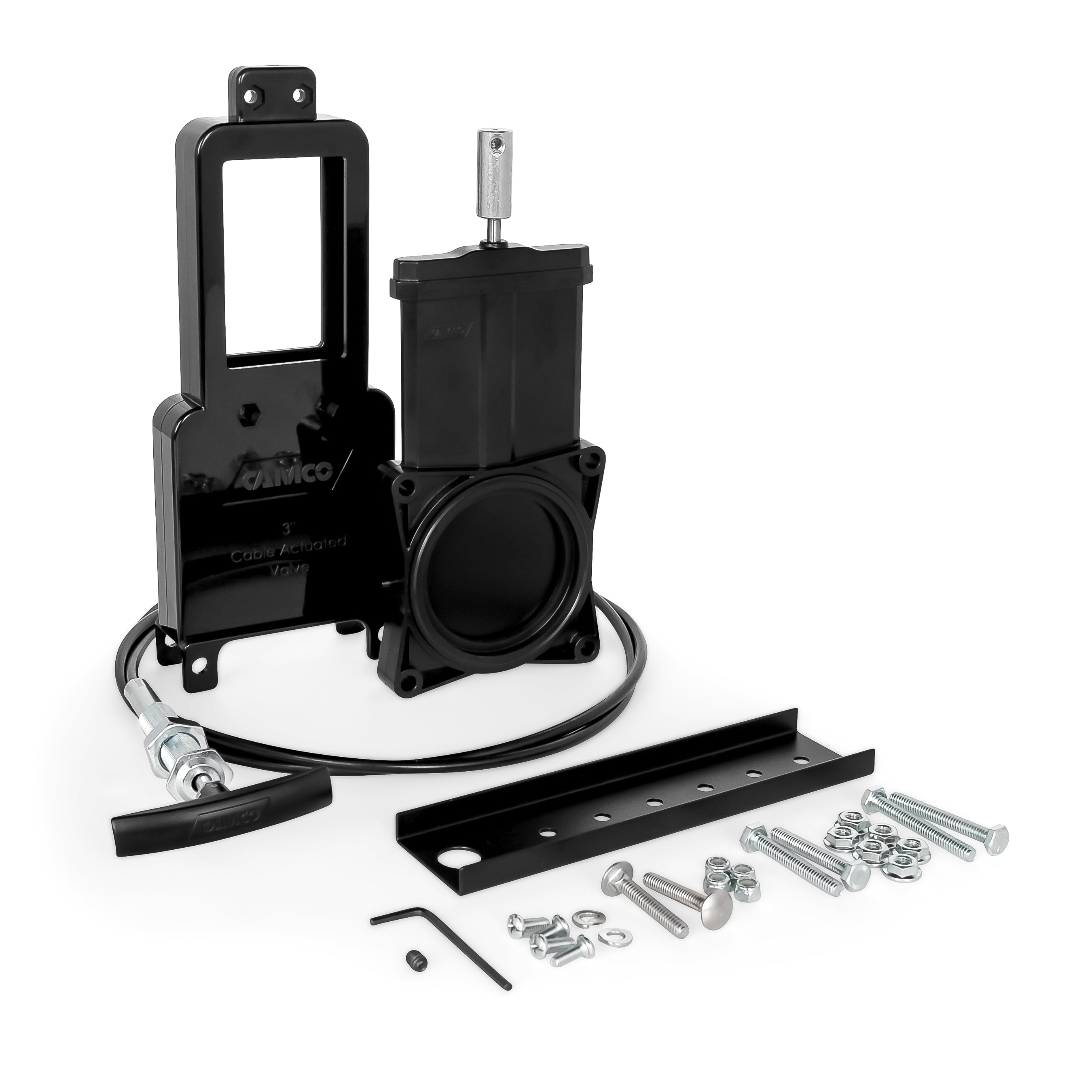 Camco 3" RV Waste Valve w/72" Cable Extension Kit, Sidewall/Compartment Mount