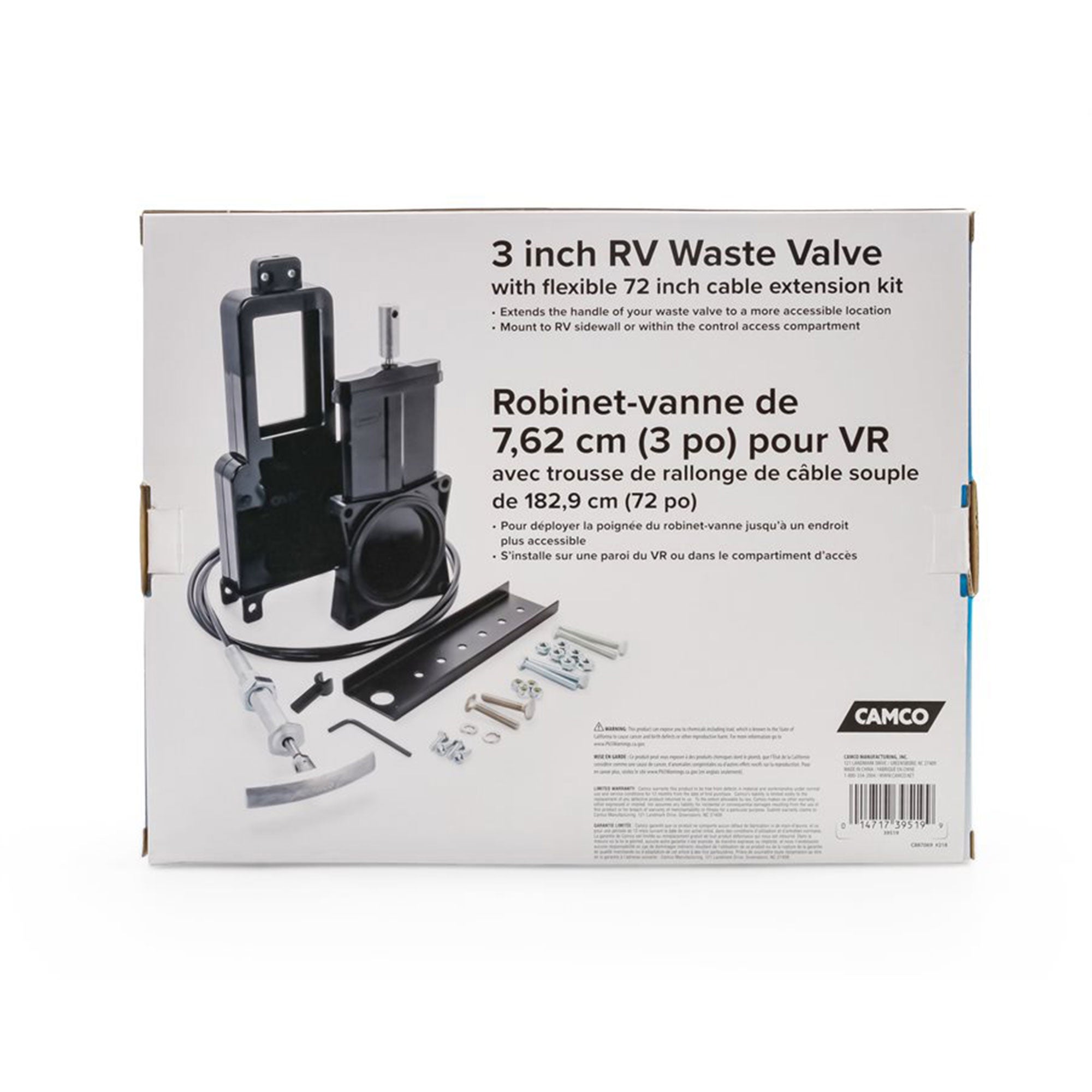Camco 3" RV Waste Valve w/72" Cable Kit, Sidewall/Compartment Mount (Open Box) - VMInnovations