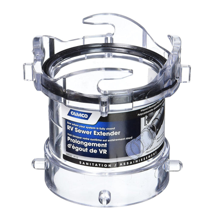Camco 3.5" Non-Restrictive RV Sewer Hose Outlet Extender, Clear Plastic Adapter - VMInnovations
