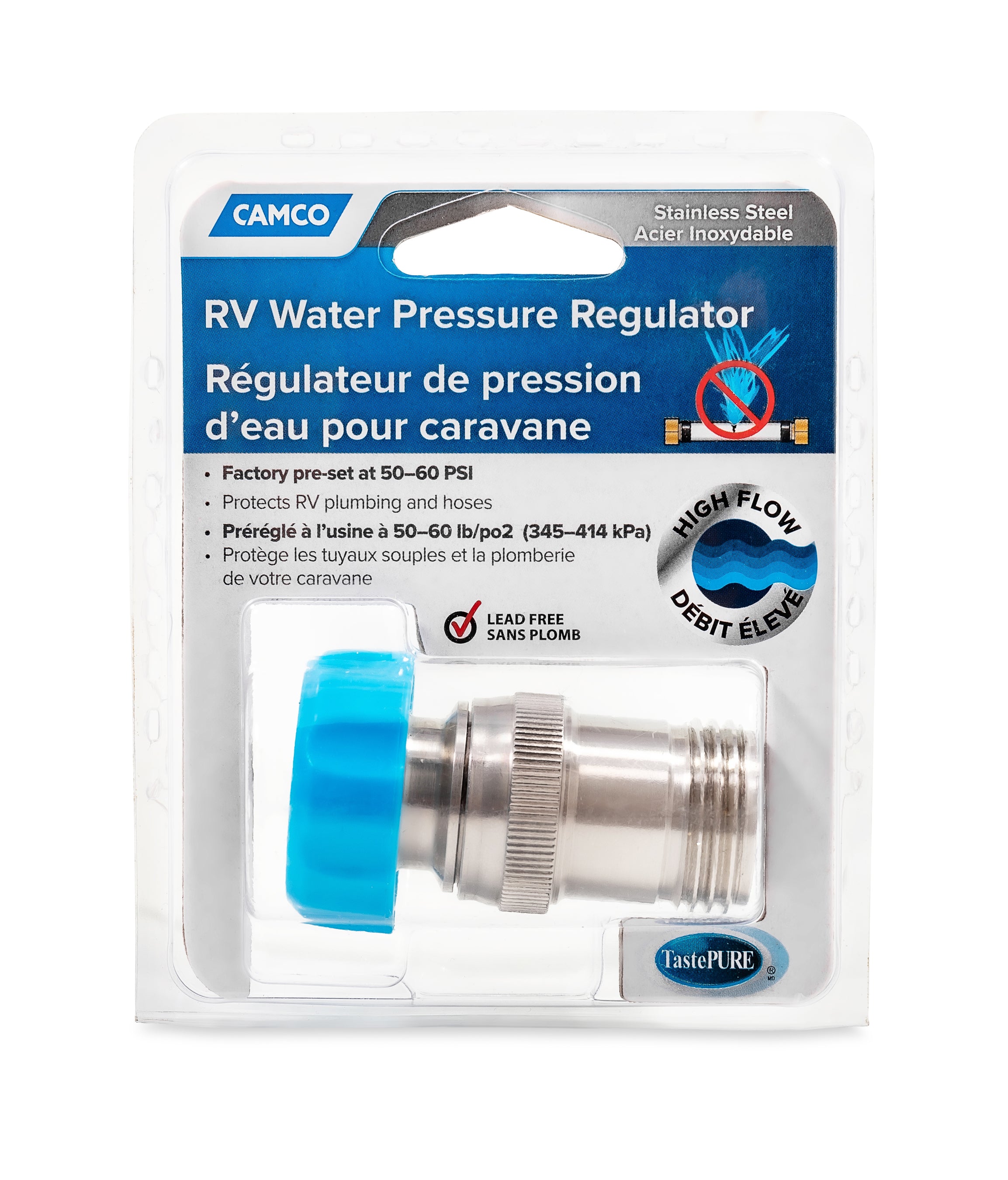 Camco 40054 50 to 60 PSI RV Durable Stainless Steel Water Pressure Regulator