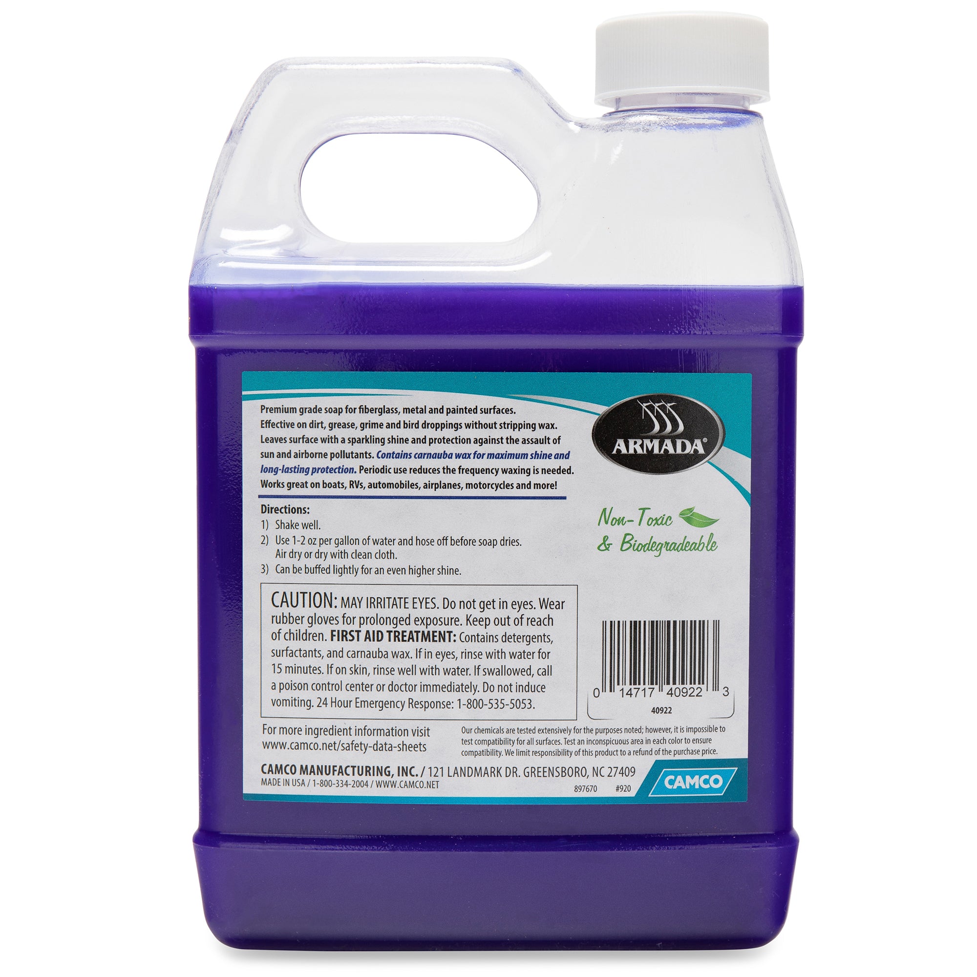 Camco Armada 32 fl oz Carnauba Wash and Wax Premium Liquid RV Boat Soap Wax - VMInnovations