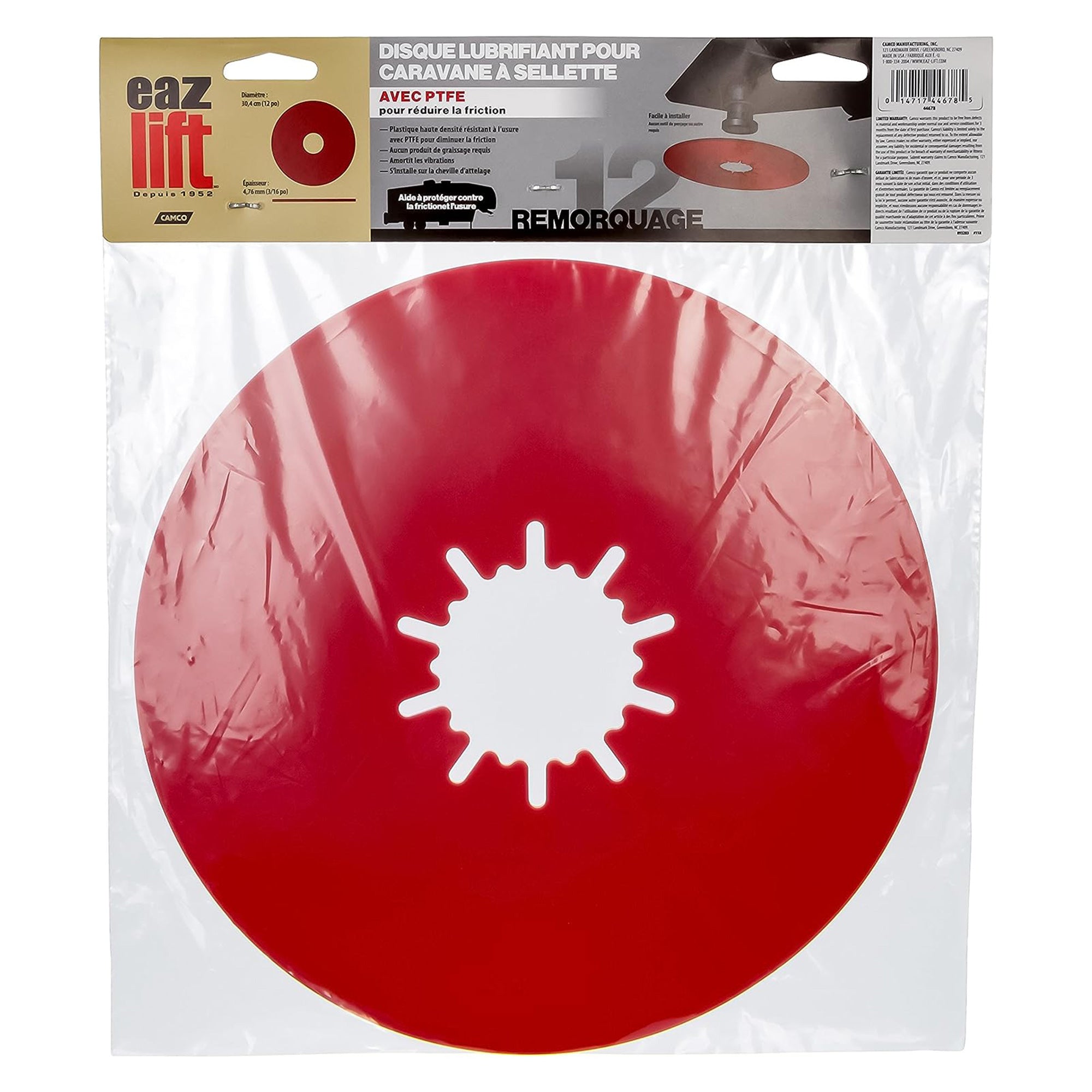 EAZ LIFT 44678 12 Inch Premium Fifth Wheel Lube Plate for Trailers & Towing, Red
