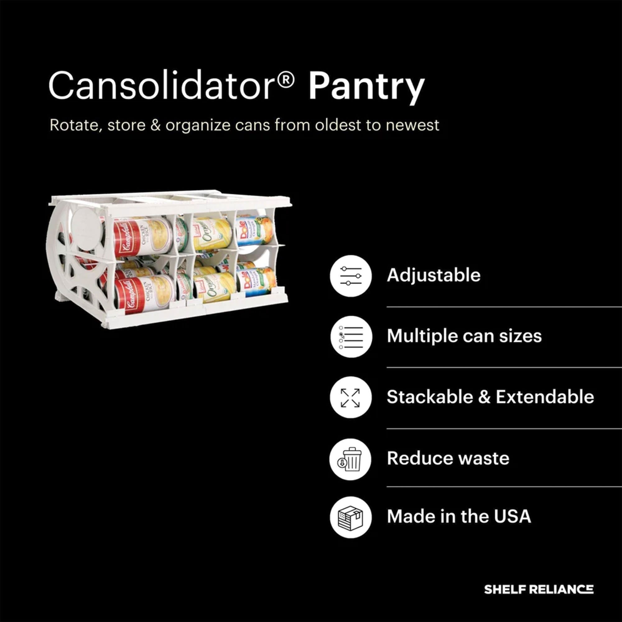 Shelf Reliance Cansolidator 40 Can Rotating Canned Food & Soda Storage, USA Made - VMInnovations