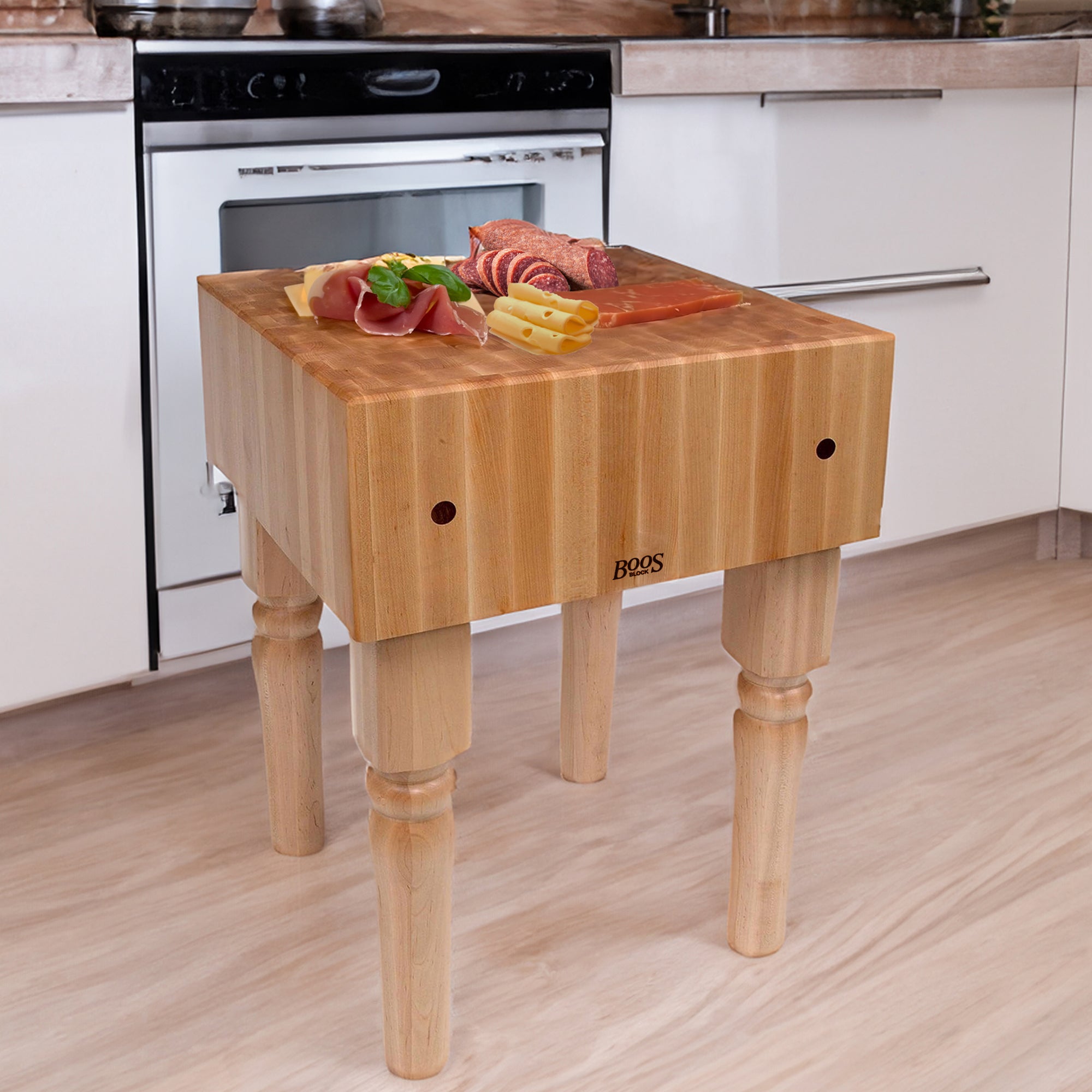 John Boos AB Series Square Wood Butcher Block Prep Table, 18" x 18", Maple - VMInnovations