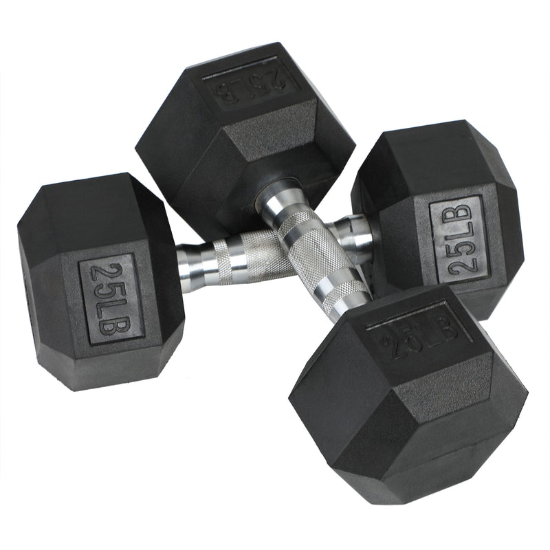 HolaHatha Iron Hexagonal Cast Exercise 25 lb Dumbbell Weights w/Contoured Grips