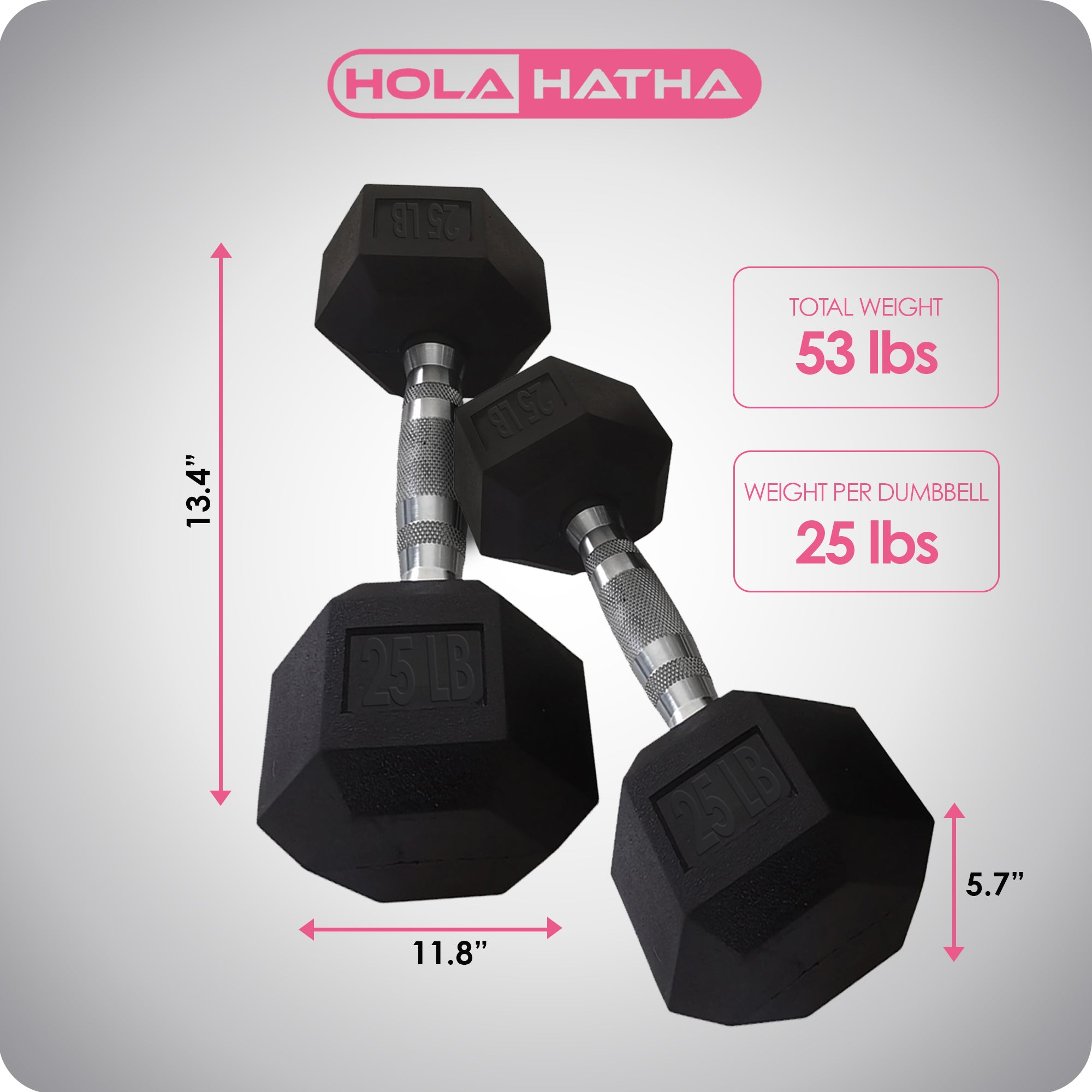 HolaHatha Iron Hexagonal Cast Exercise 25lb Dumbbells w/Contoured Grips (Used) - VMInnovations