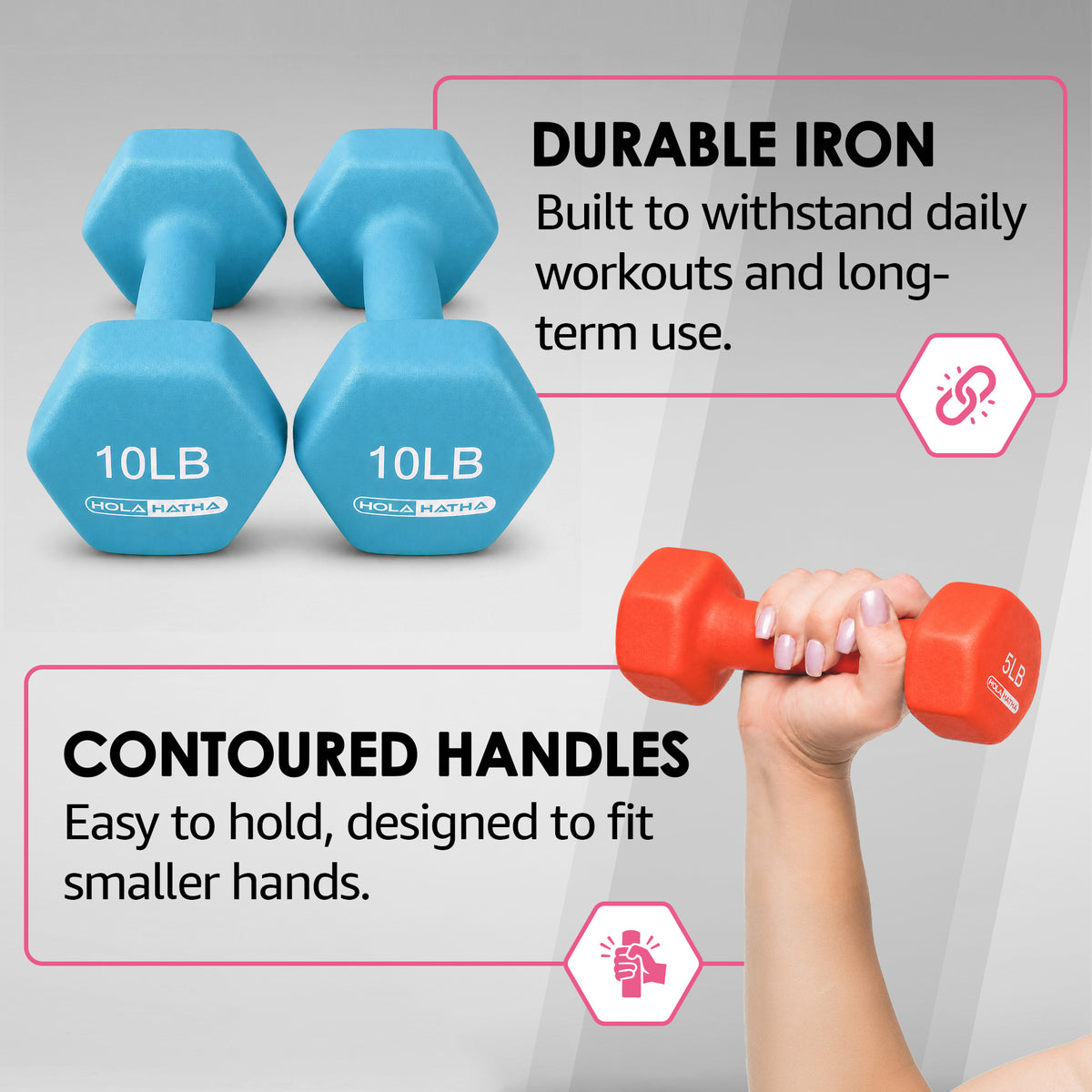 HolaHatha 5, 10, and 15 Pound Neoprene Dumbbell Set w/ Storage Rack (For Parts) - VMInnovations