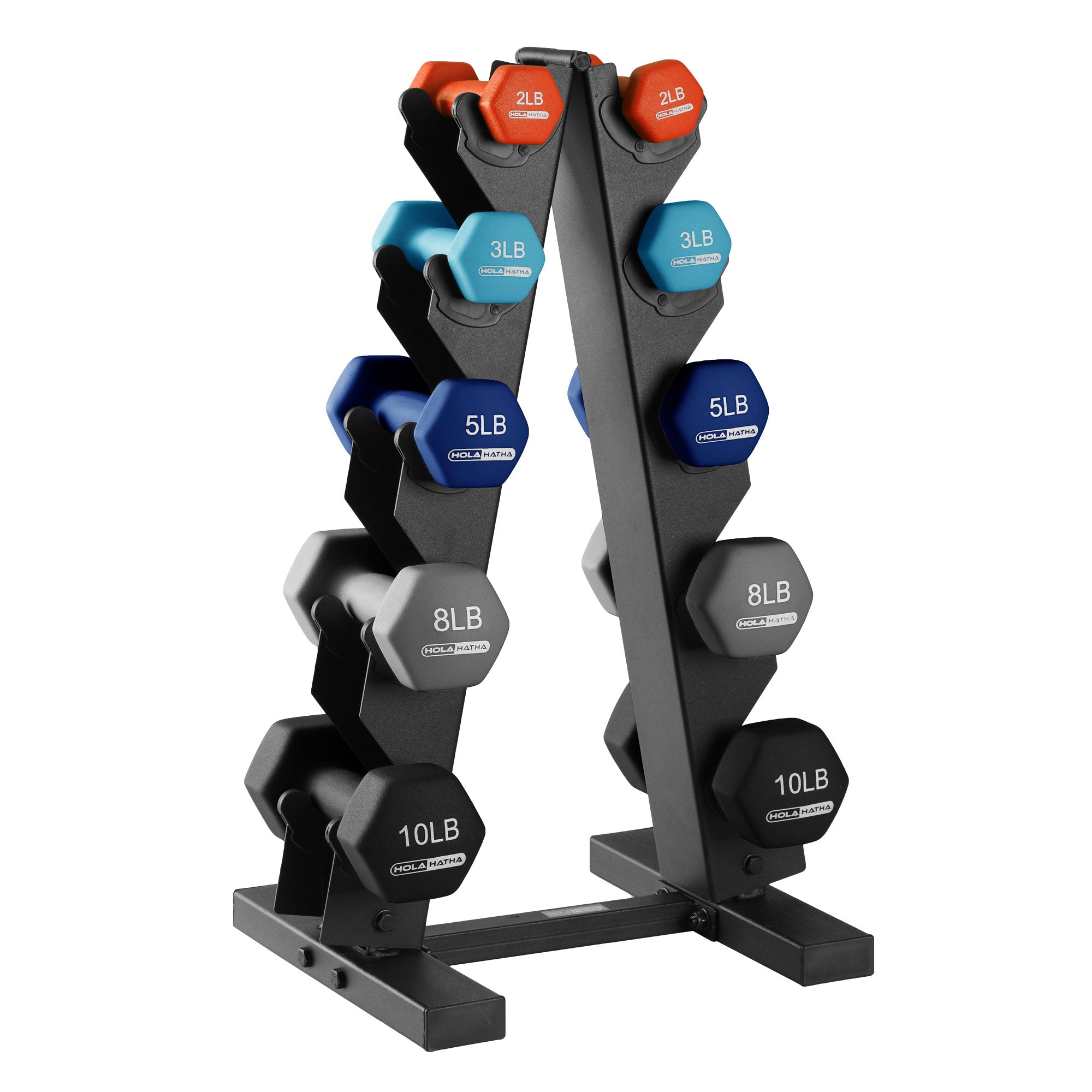 HolaHatha 2, 3, 5, 8 & 10lb Neoprene Dumbbell Set w/Storage Rack (Open Box) - VMInnovations