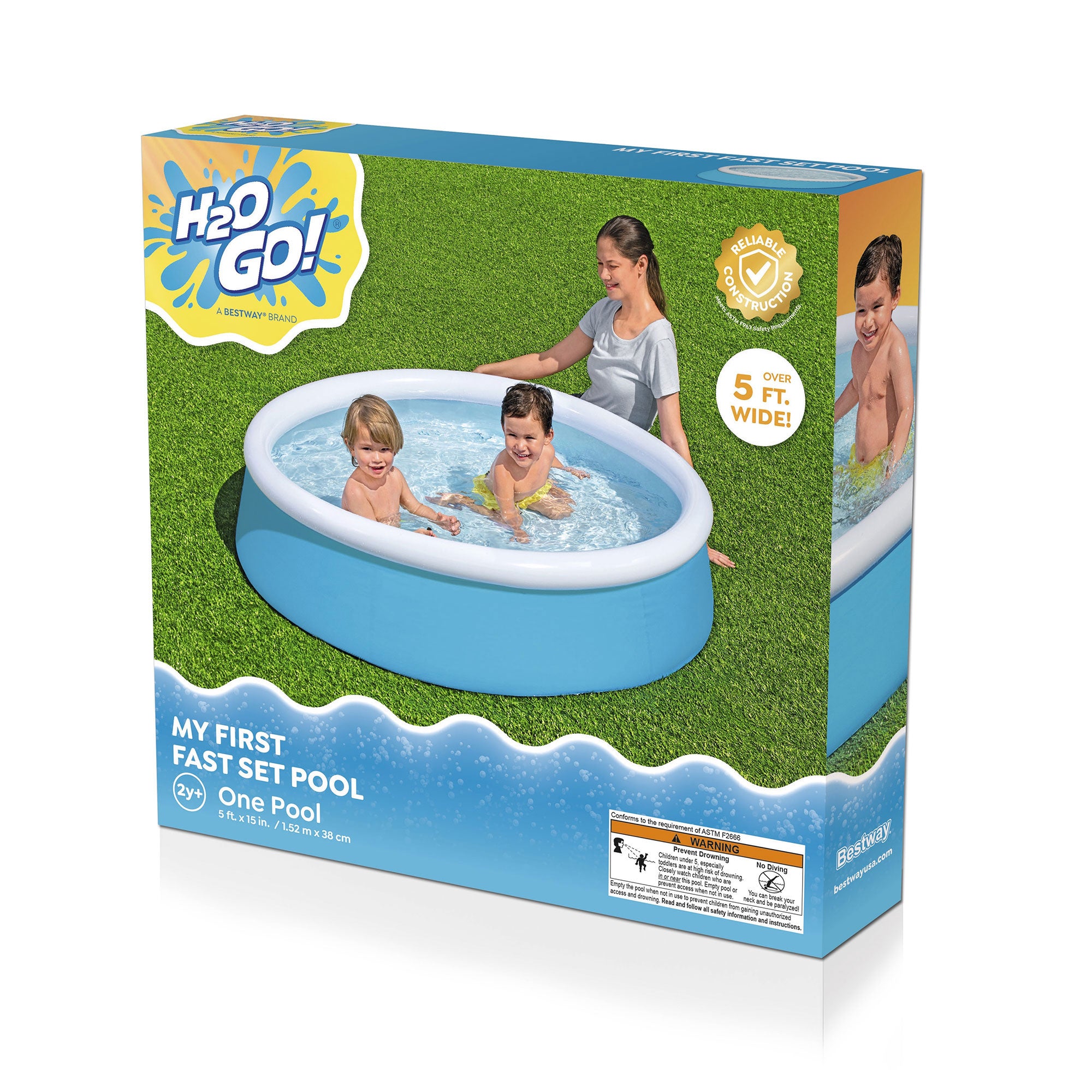 H2OGO! 5' x 15" Fast Set Inflatable Top Ring Kiddie Swimming Pool, Blue (Used) - VMInnovations