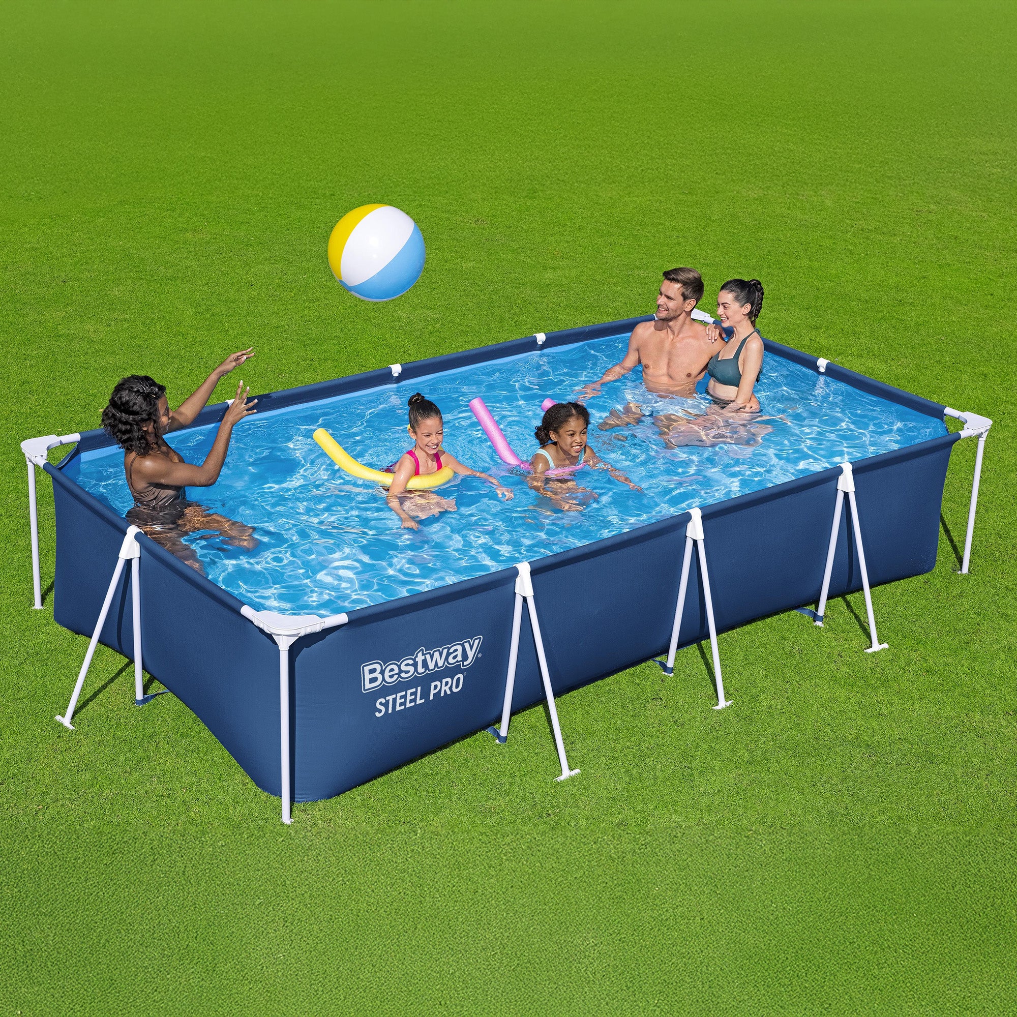 Bestway Steel Pro 13 Foot x 32 Inch Rectangular Above Ground Swimming Pool, Blue - VMInnovations