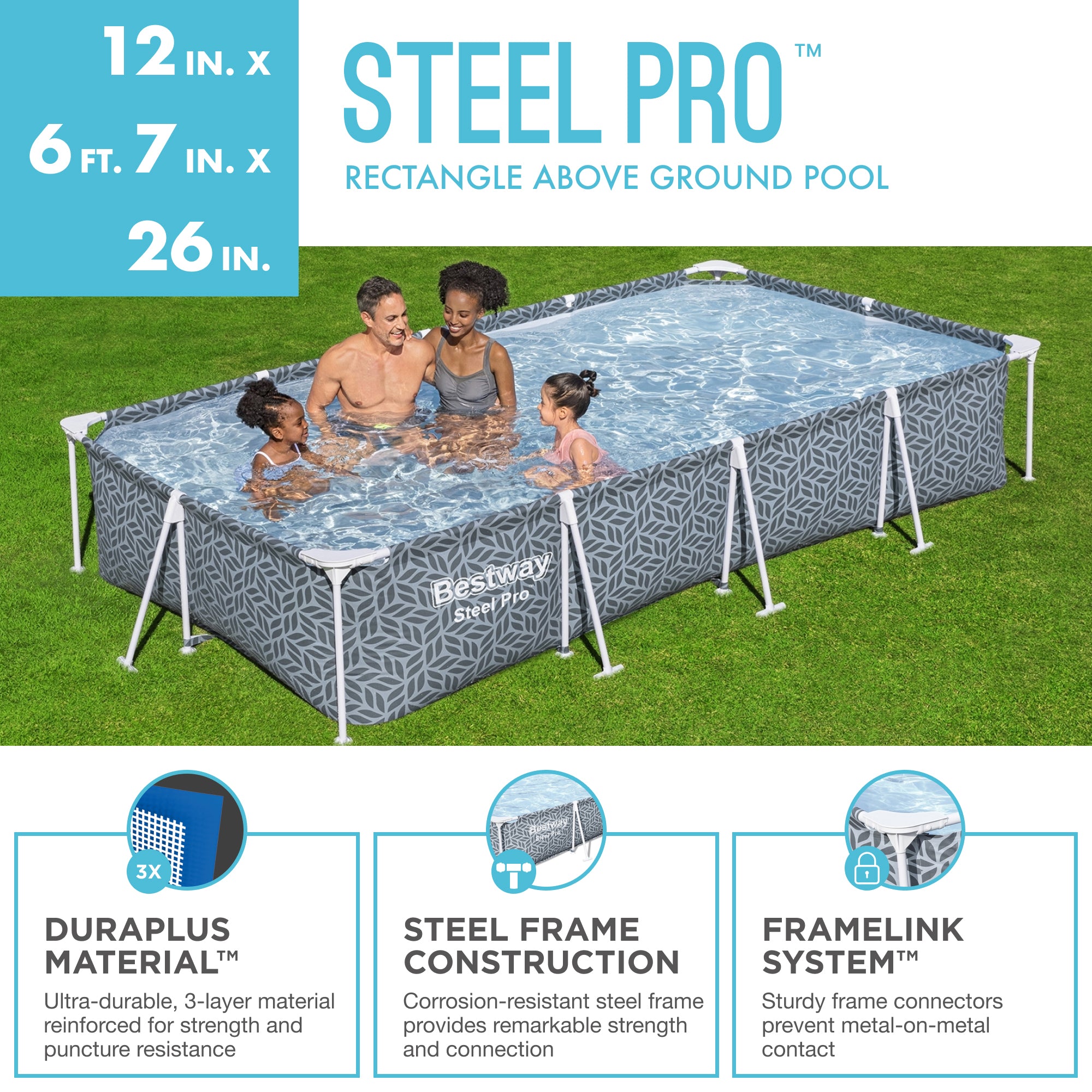 Bestway Steel Pro 12' x 6'7" x 26" Rectangle Above Ground Swimming Pool (Used) - VMInnovations