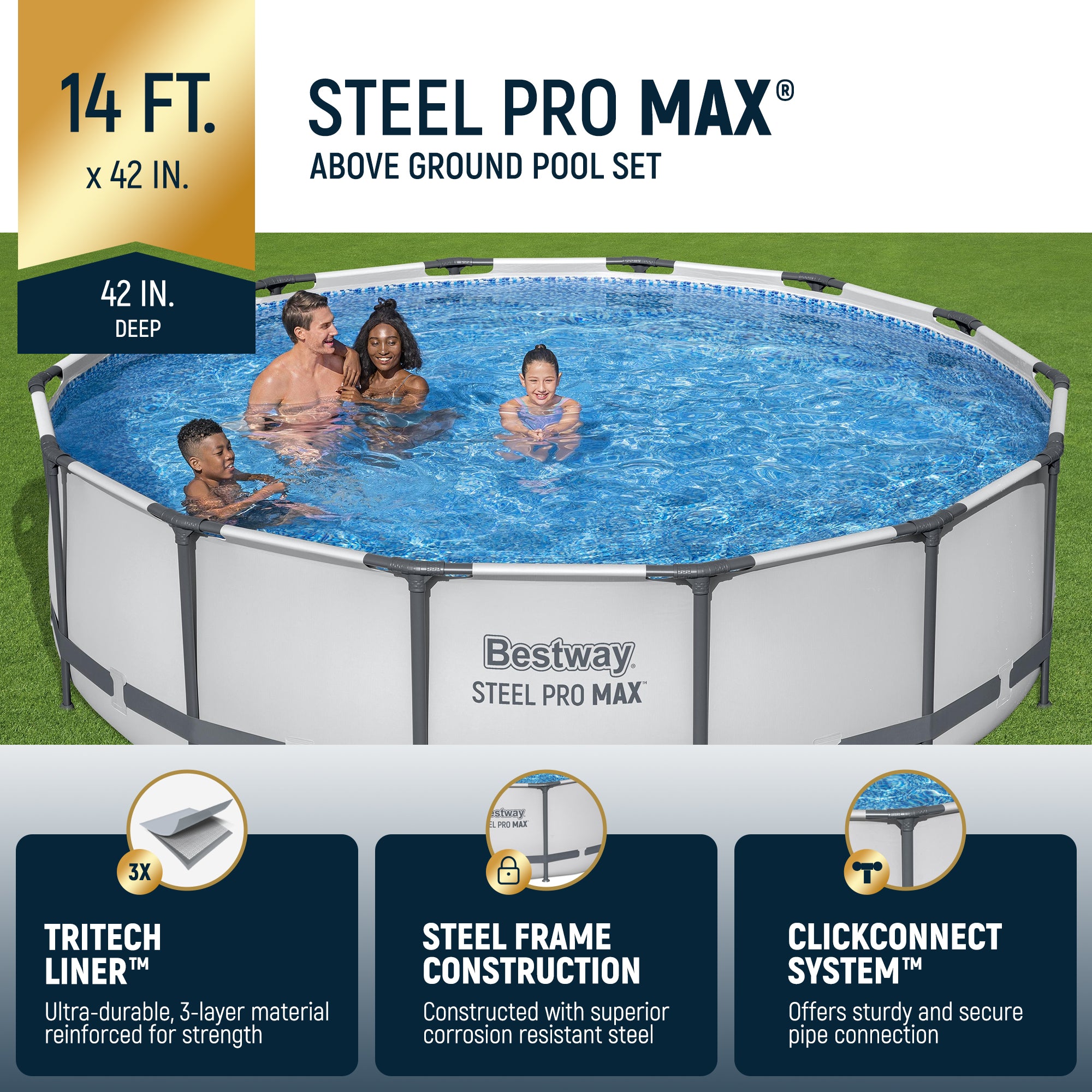 Bestway Steel Pro MAX 14' x 42" Above Ground Outdoor Swimming Pool Set, Gray (For Parts)