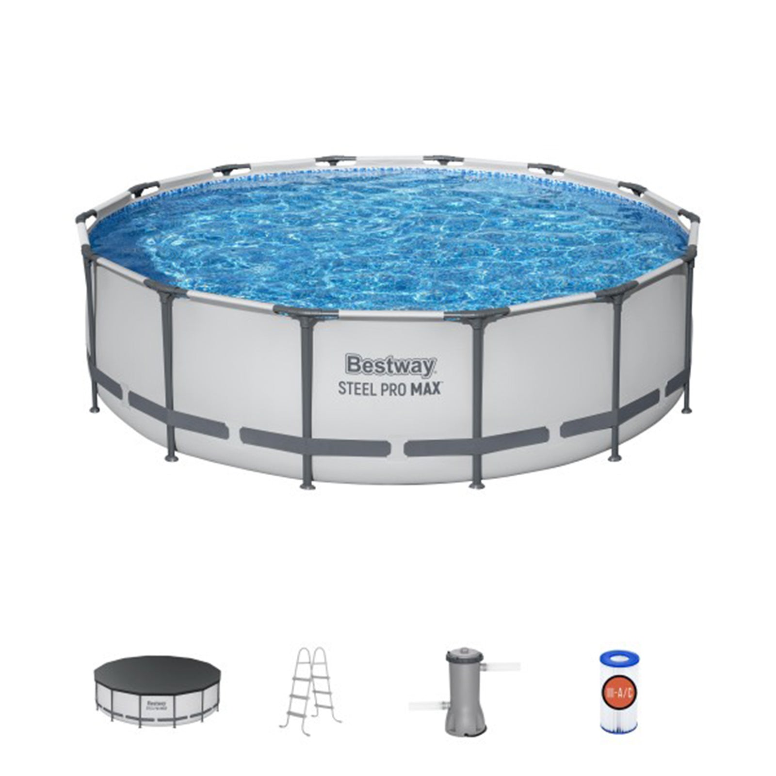 Bestway Steel Pro MAX 14' x 42" Above Ground Outdoor Swimming Pool, Gray (Used) - VMInnovations