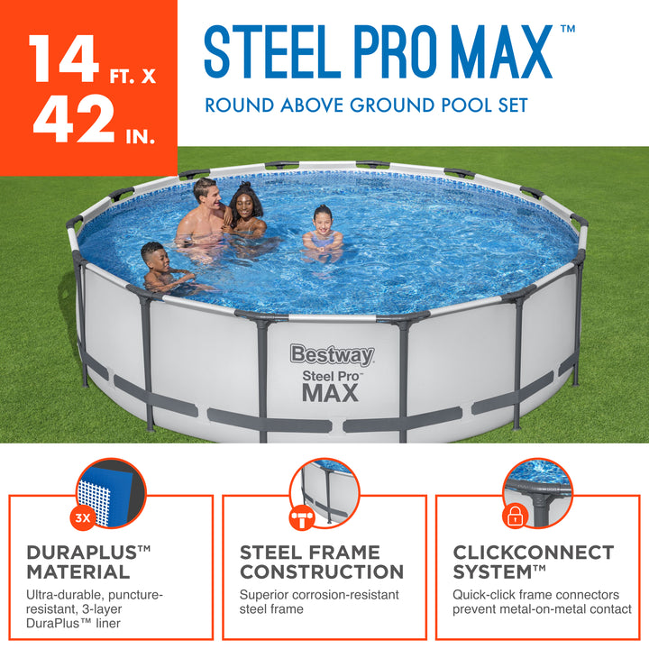 Bestway Steel Pro MAX 14' x 42" Above Ground Outdoor Swimming Pool, Gray (Used) - VMInnovations